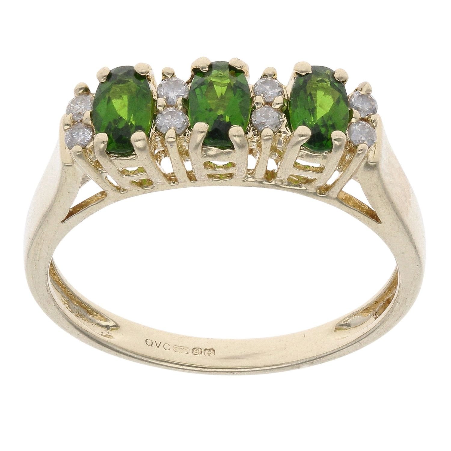 9ct Yellow Gold Diopside and 0.10ct Diamond Stone Set Fancy Ring RAMS136340836006 Ramsdens Jewellery