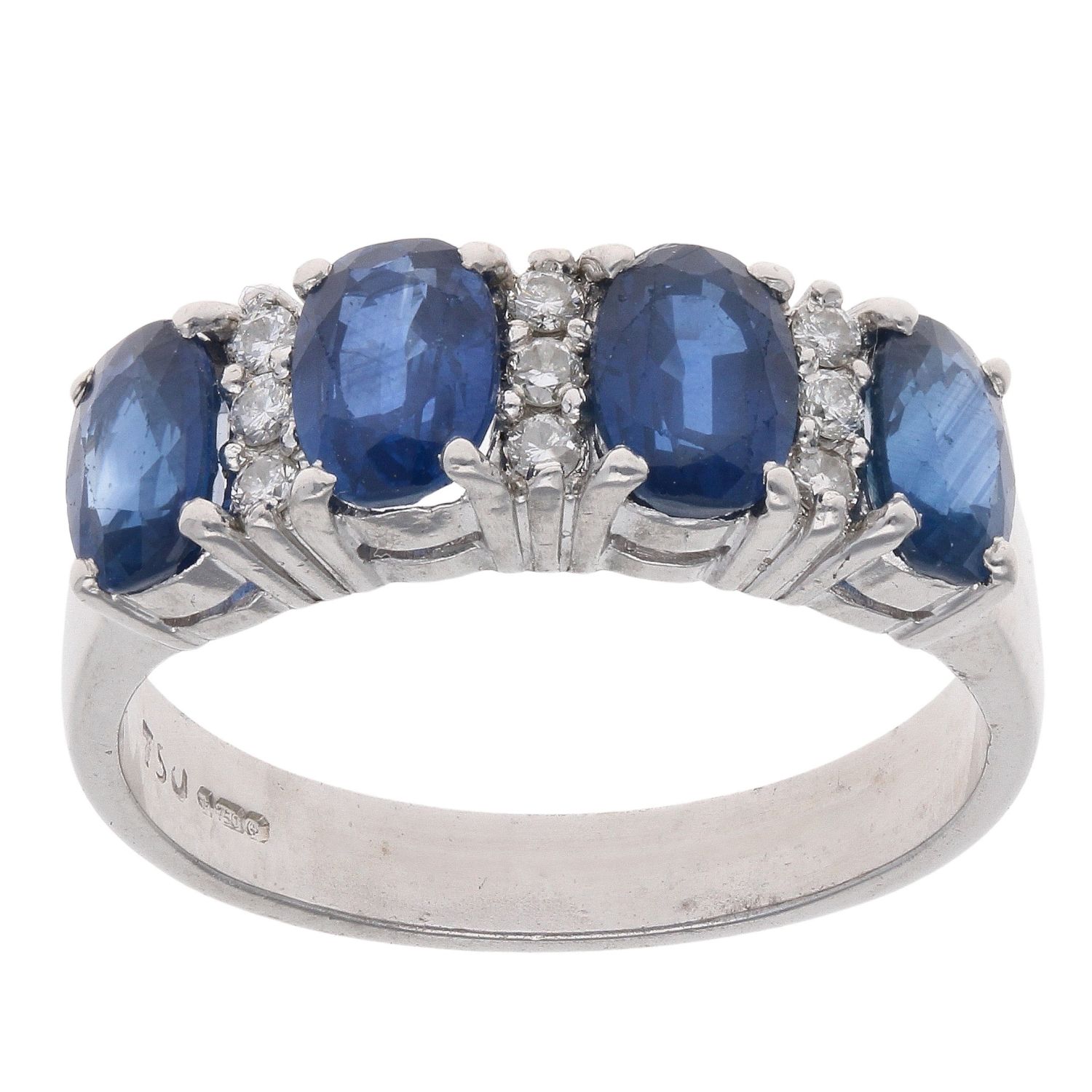 Five Stone Diamond & Sapphire Ring in 18ct White Gold (0.64ct tw.) main image 1