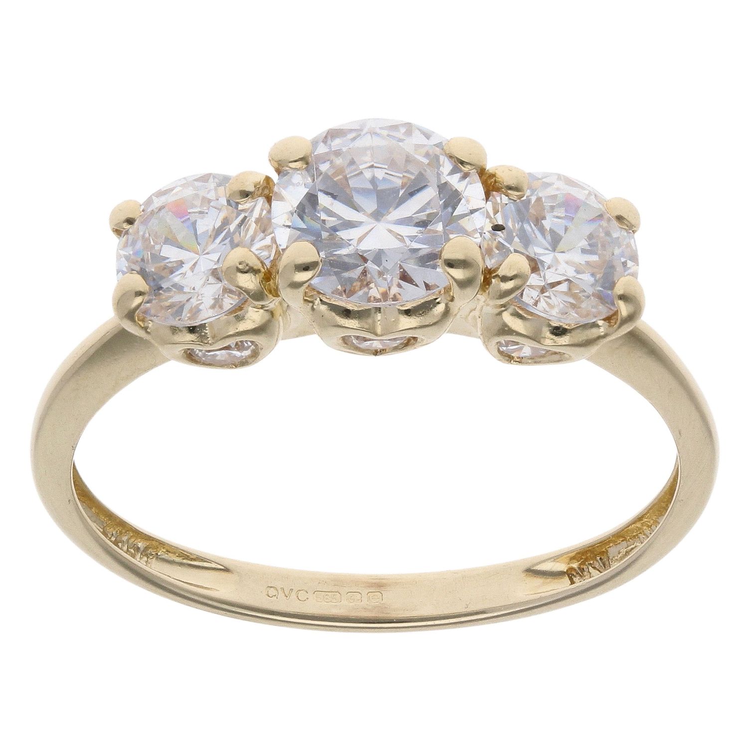 14ct Yellow Gold Cubic Zirconia Three Stone Ring RAMS764368870001 ...