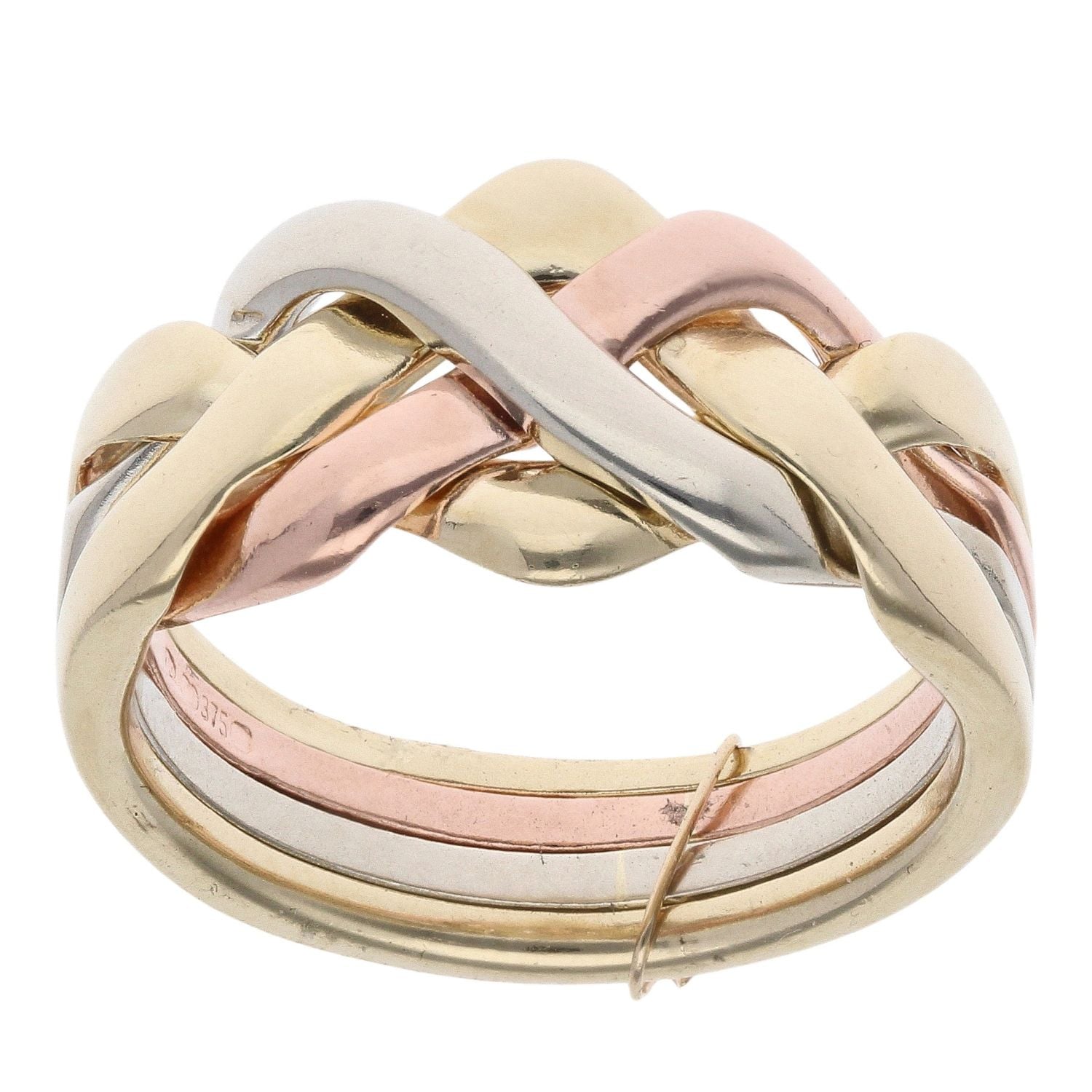 9ct Yellow, White And Rose Gold Four Piece Puzzle Ring