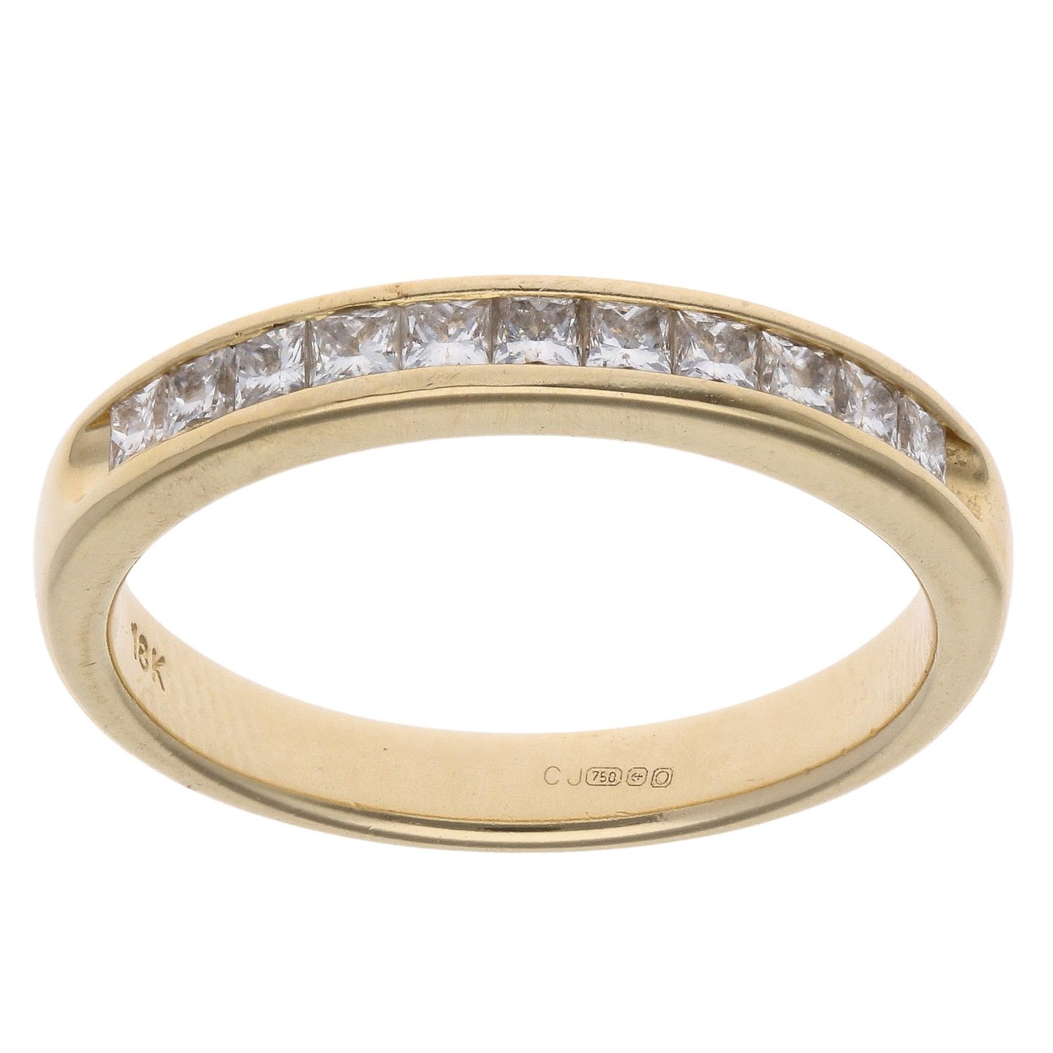 18ct Yellow Gold 0.55ct Princess Cut Diamond Half Eternity Ring ...