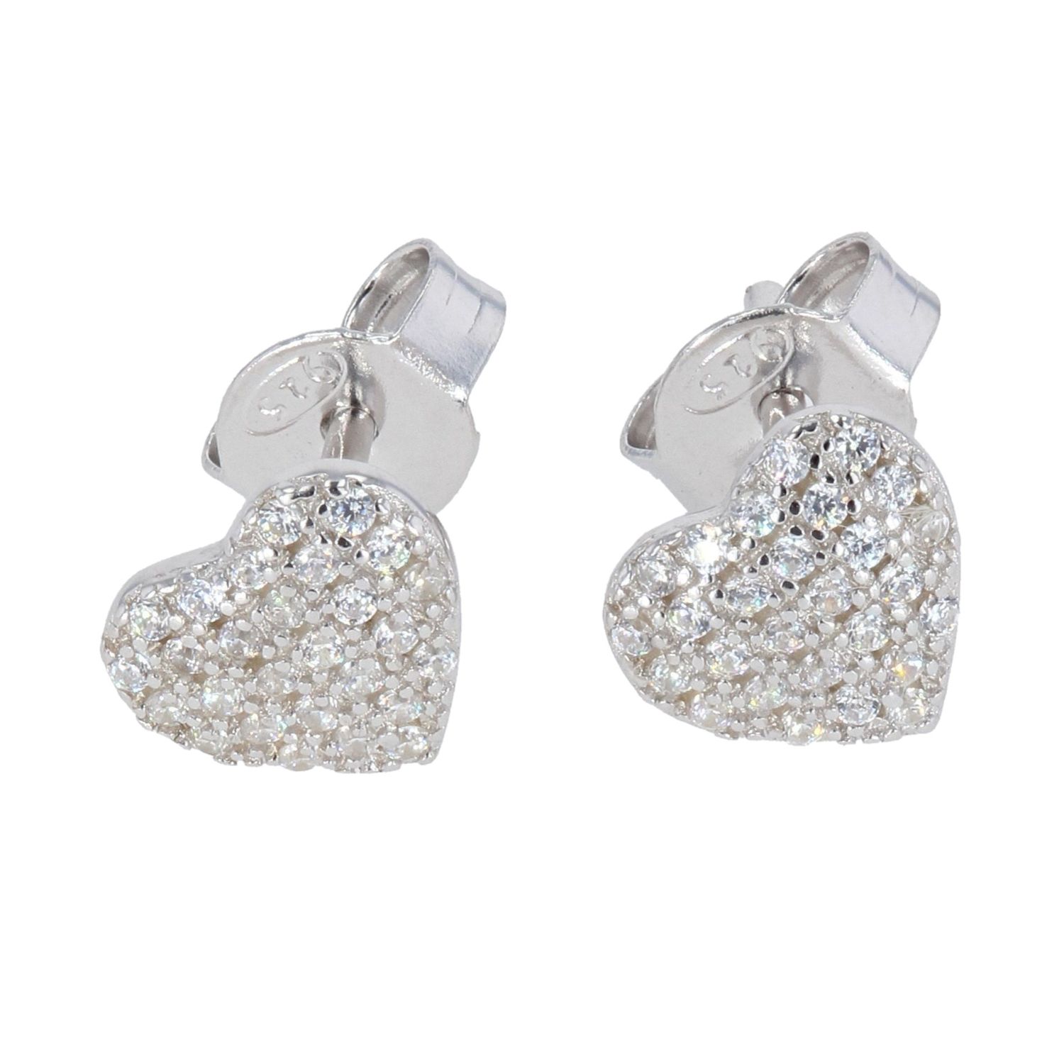 Silver Cubic Zirconia Heart Stud Earrings by Icesia Ramsdens Jewellery