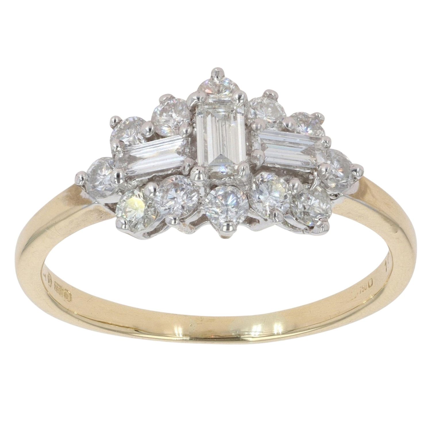 18ct Yellow Gold 1.00ct Baguette And Brilliant Cut Diamond Cluster Ring ...