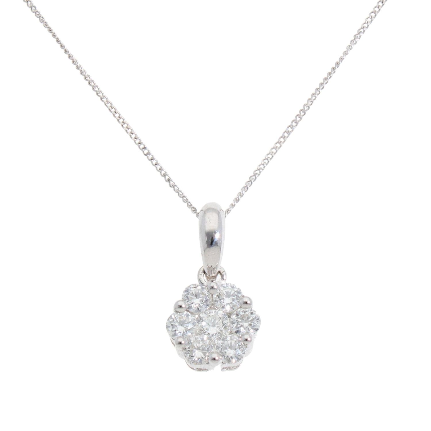 18ct White Gold 0.50ct Diamond Cluster Pendant And Chain 18" Ramsdens