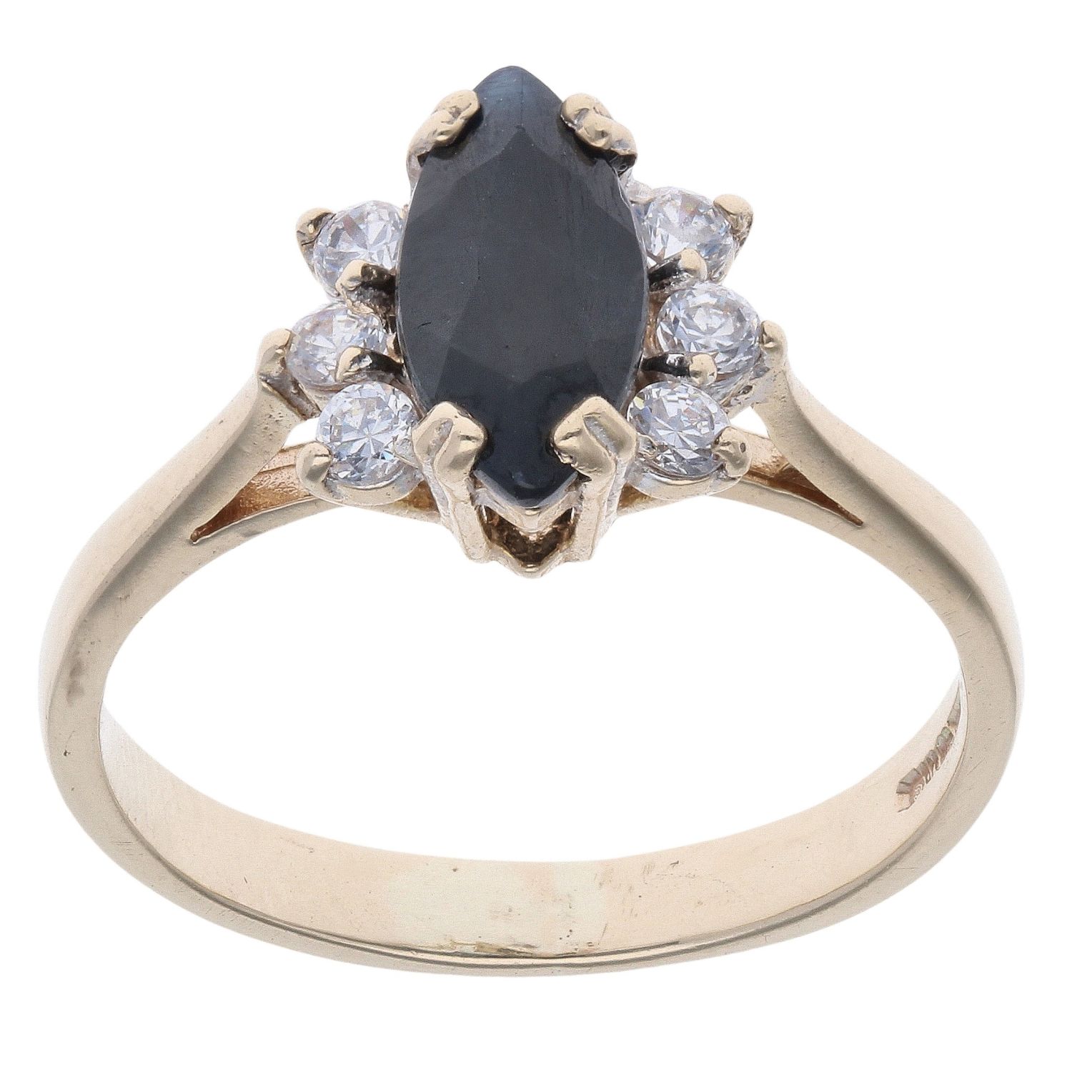 9ct Gold Cubic Zirconia & Large Sapphire Dress Ring
