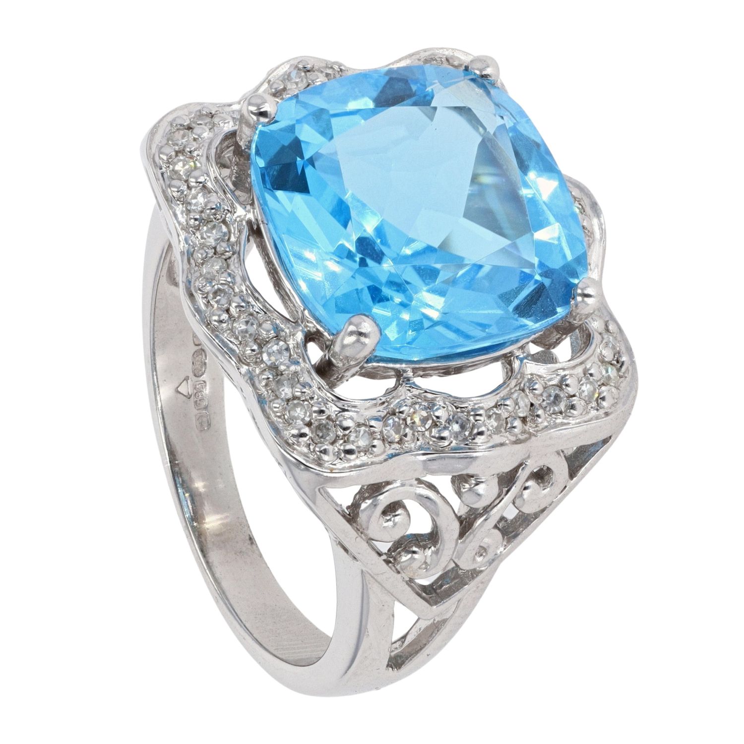 Blue Topaz 4 Claw Dress Ring in 9ct White Gold main image 1