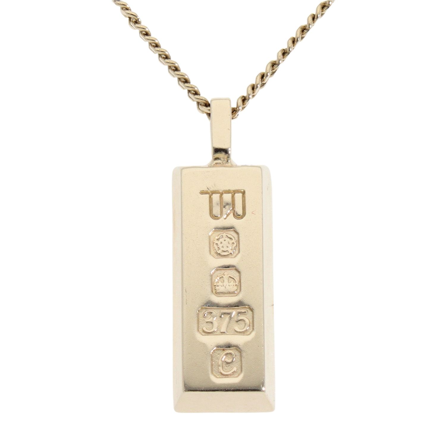 9ct Yellow Gold Ingot Pendant and Chain 18" Ramsdens Jewellery