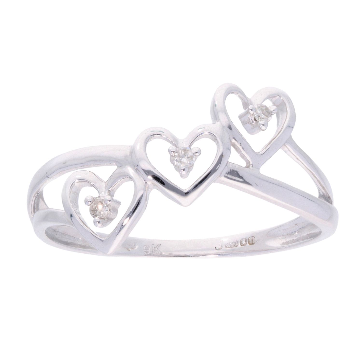10k White Gold Triple Heart Infinity Ring With Diamonds - Size 9 (Intertwining Hearts & Infinity Symbol)