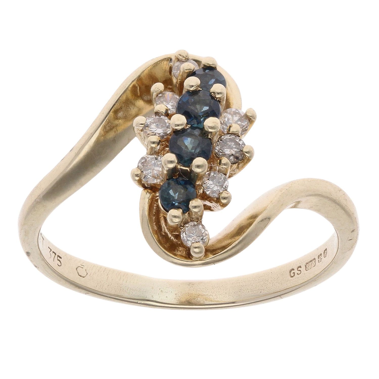 9ct Yellow Gold Diamond and Sapphire Twist Ring