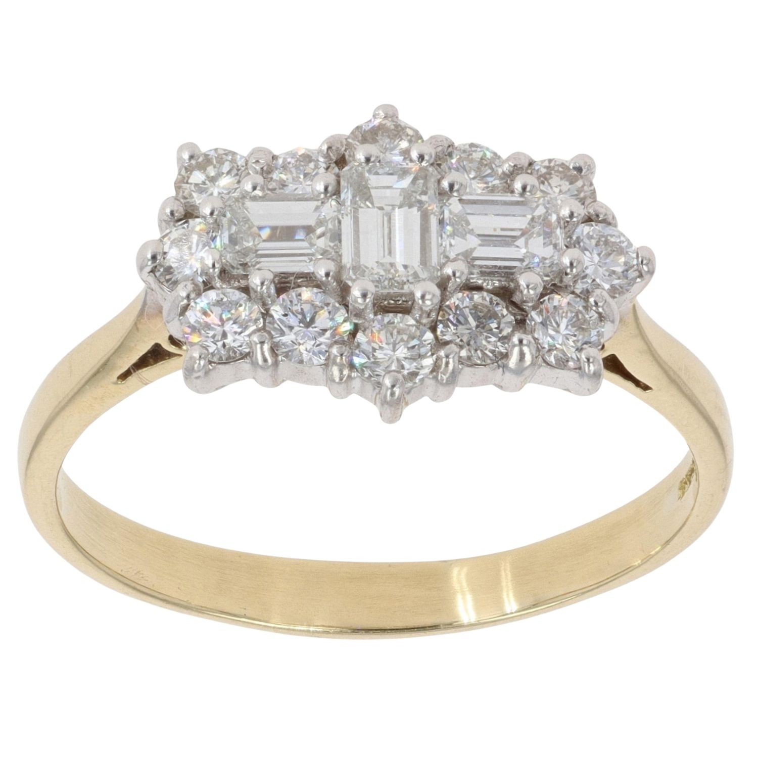 18ct Yellow Gold 1.00ct Baguette And Brilliant Cut Diamond Cluster Ring ...