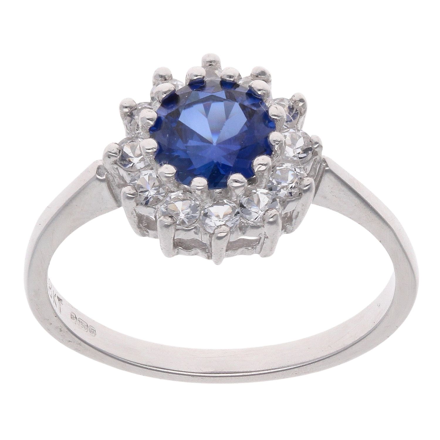 18ct White Gold Sapphire And Cubic Zirconia Cluster Ring