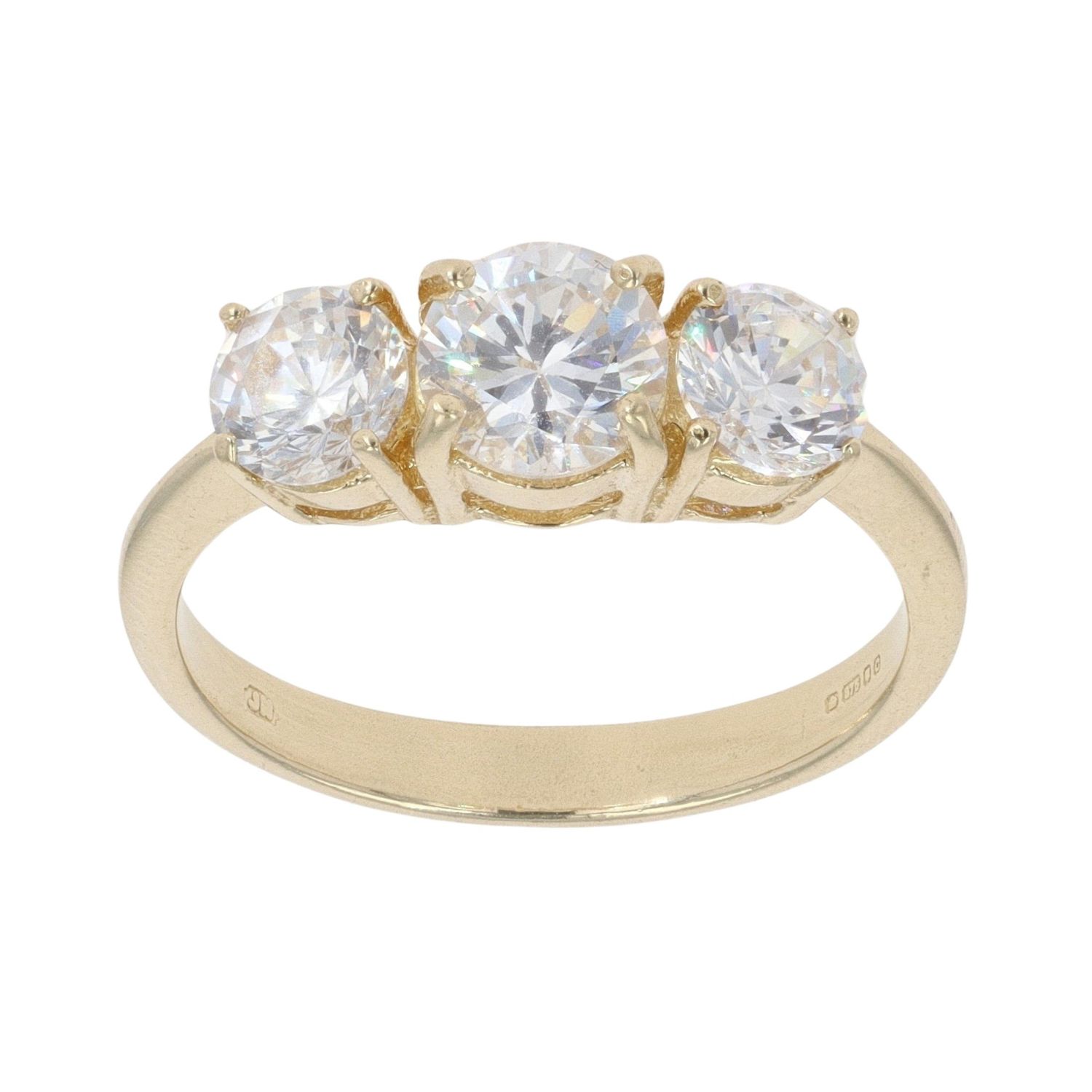 9ct Yellow Gold Three Stone Cubic Zirconia Ring RAMS664332168005 ...