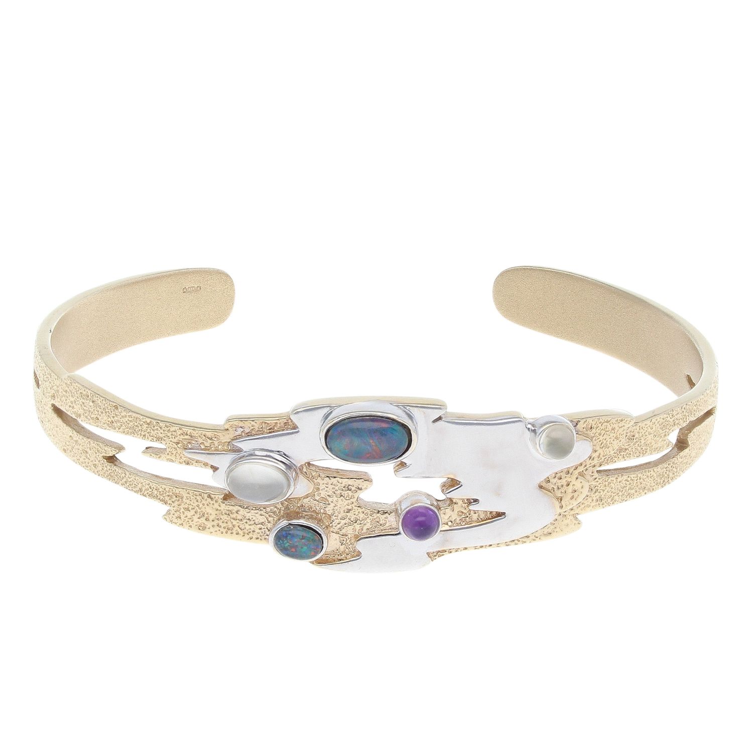 9ct Yellow And White Gold Opal And Amethyst Clogau Bangle