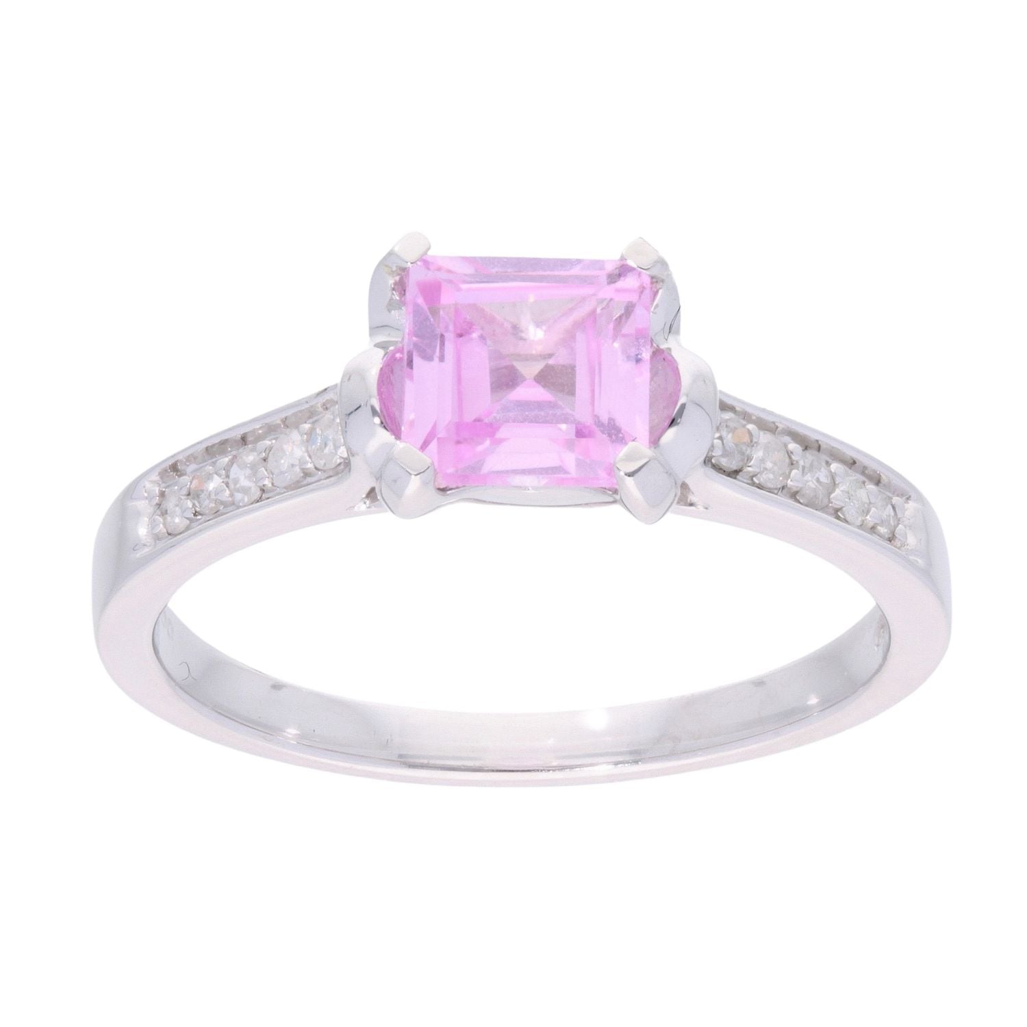 9ct White Gold Pink Sapphire and Diamond Square Ring