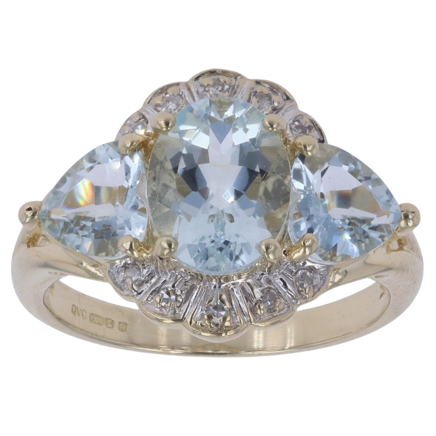 9ct Yellow Gold Diamond and Aquamarine Fancy Ring