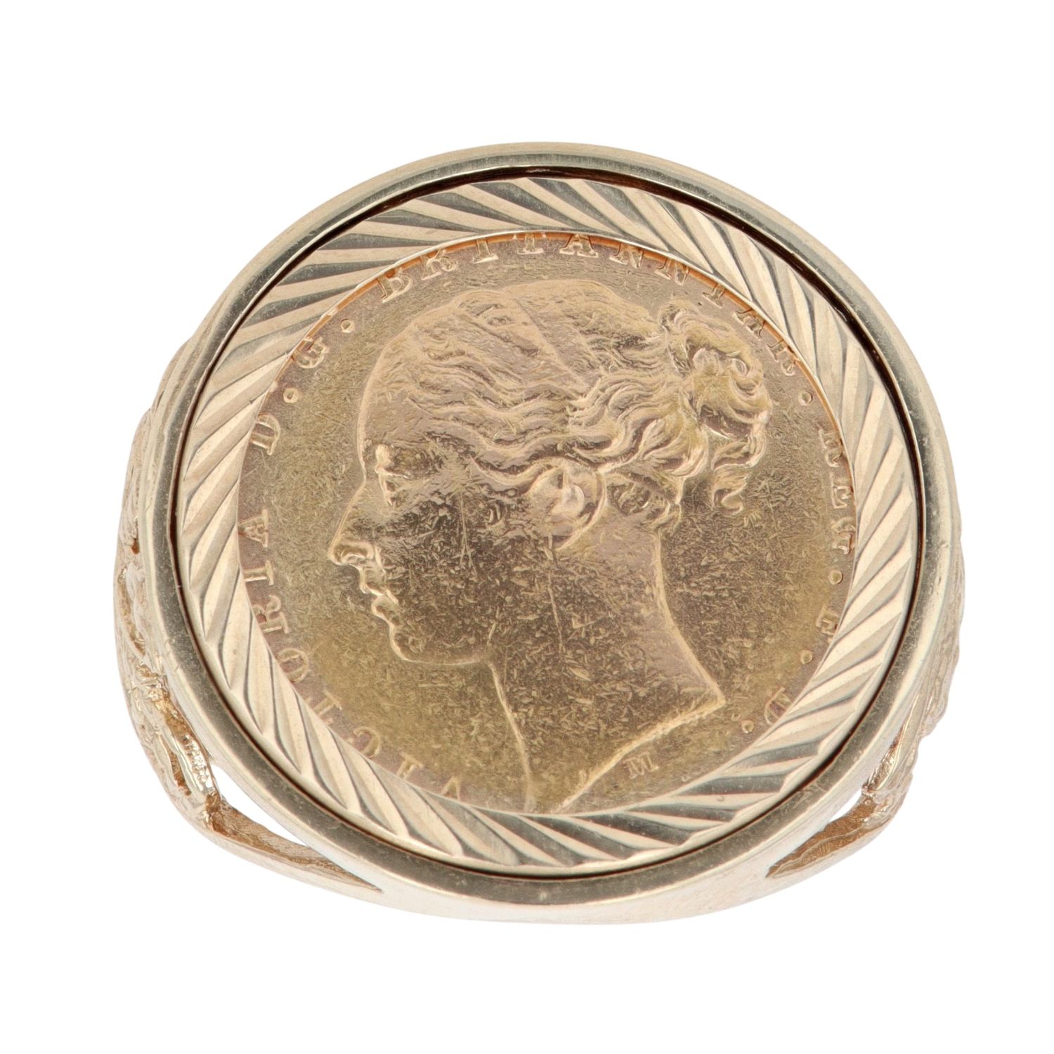 9ct Yellow Gold 1879 Victoria Full Sovereign Coin Ring RAMS123365972001 ...