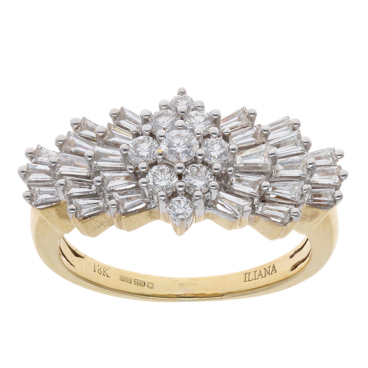 18ct Yellow Gold 1.00ct Brilliant And Baguette Cut Diamond Cluster Ring ...