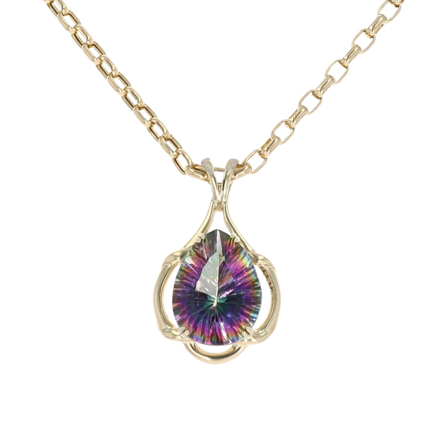 9ct Yellow Gold Mystic Topaz Pendant and Belcher Chain 20