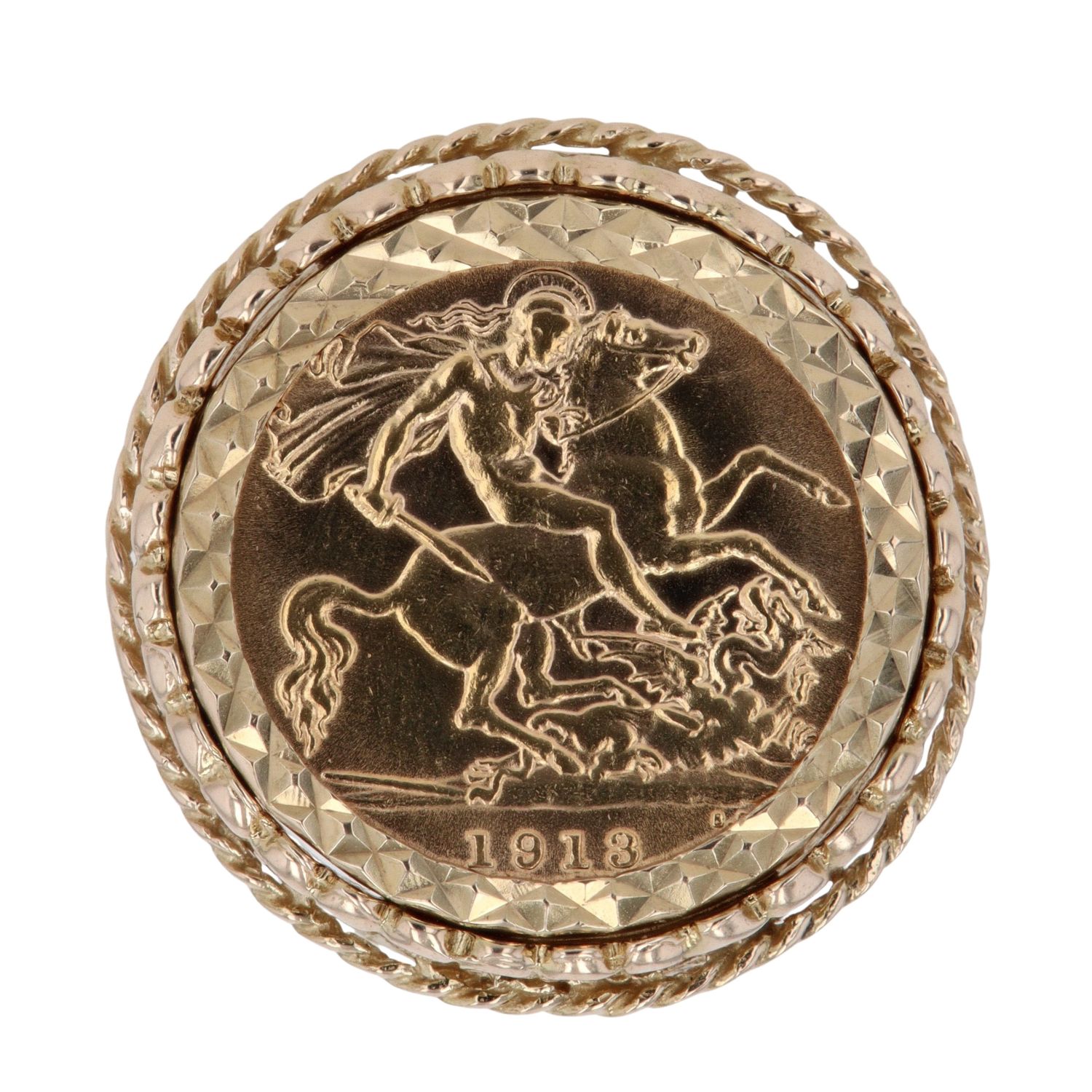 9ct Yellow Gold 1913 George V Half Sovereign Coin Ring RAMS692367221019 ...