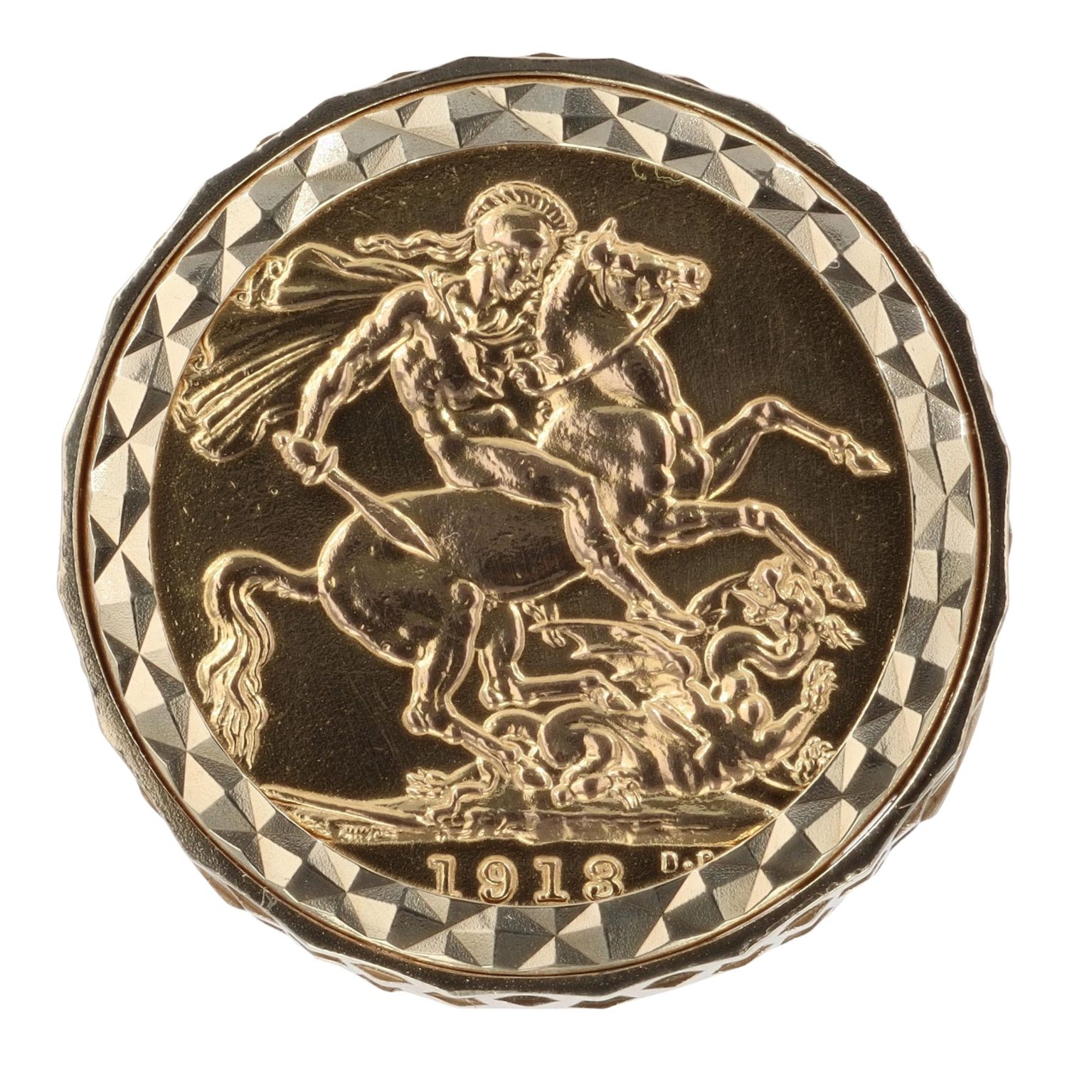 9ct Yellow Gold 1913 George Full Sovereign Coin Ring RAMS941358403011 ...