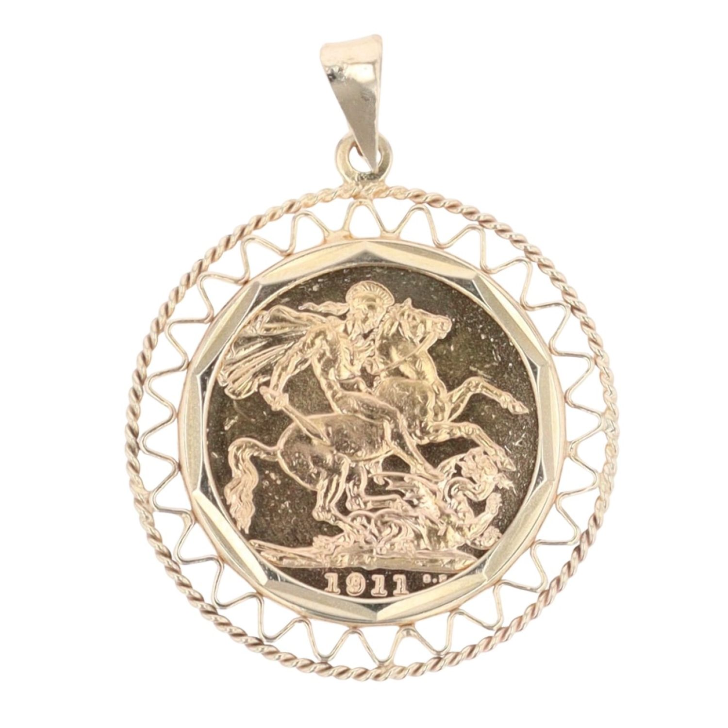 9ct Yellow Gold 1911 George V Full Sovereign Coin Pendant ...