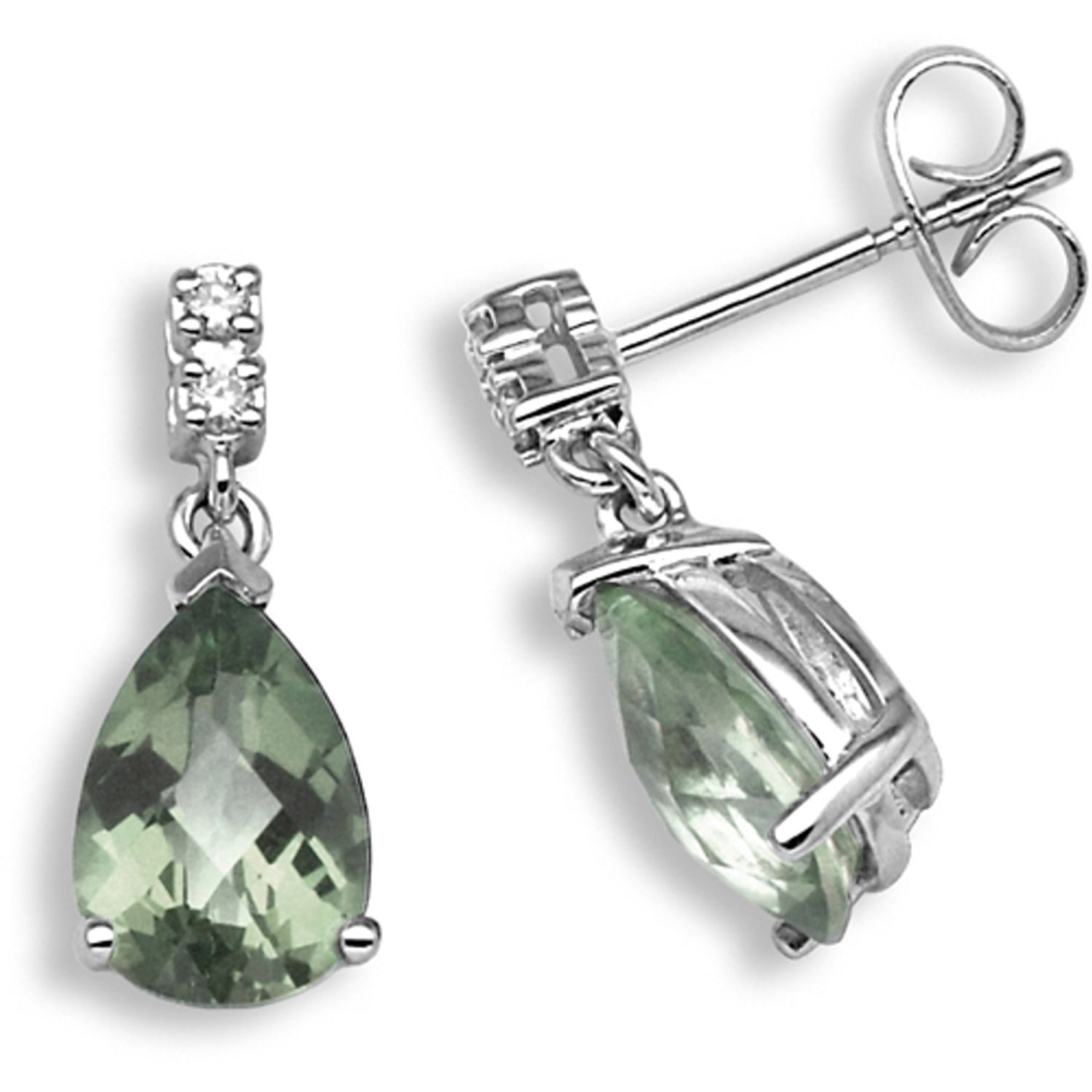 18 Carat White Gold Diamond-5pt Green Earrings
