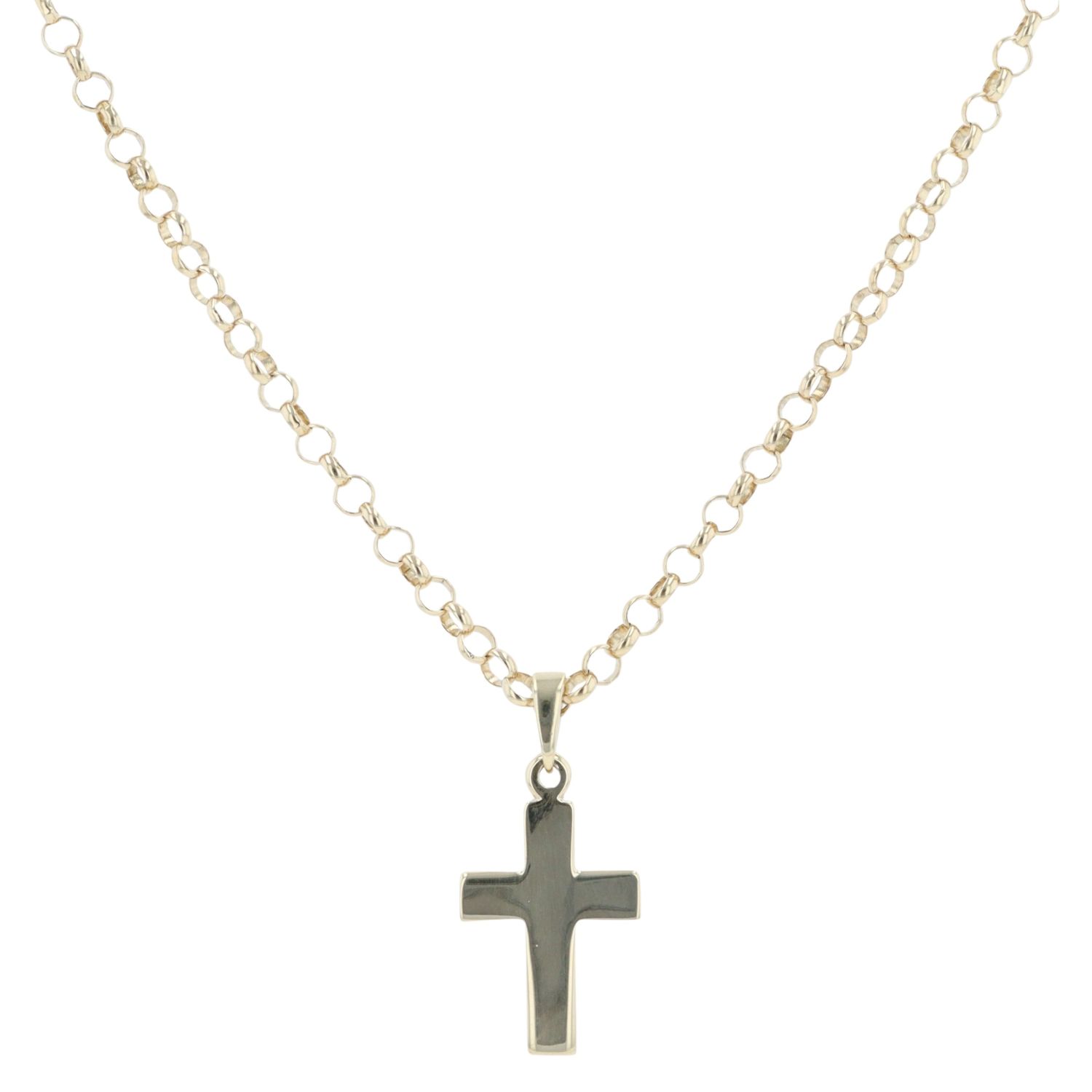 9ct Yellow Gold Plain Cross Pendant And Chain 20