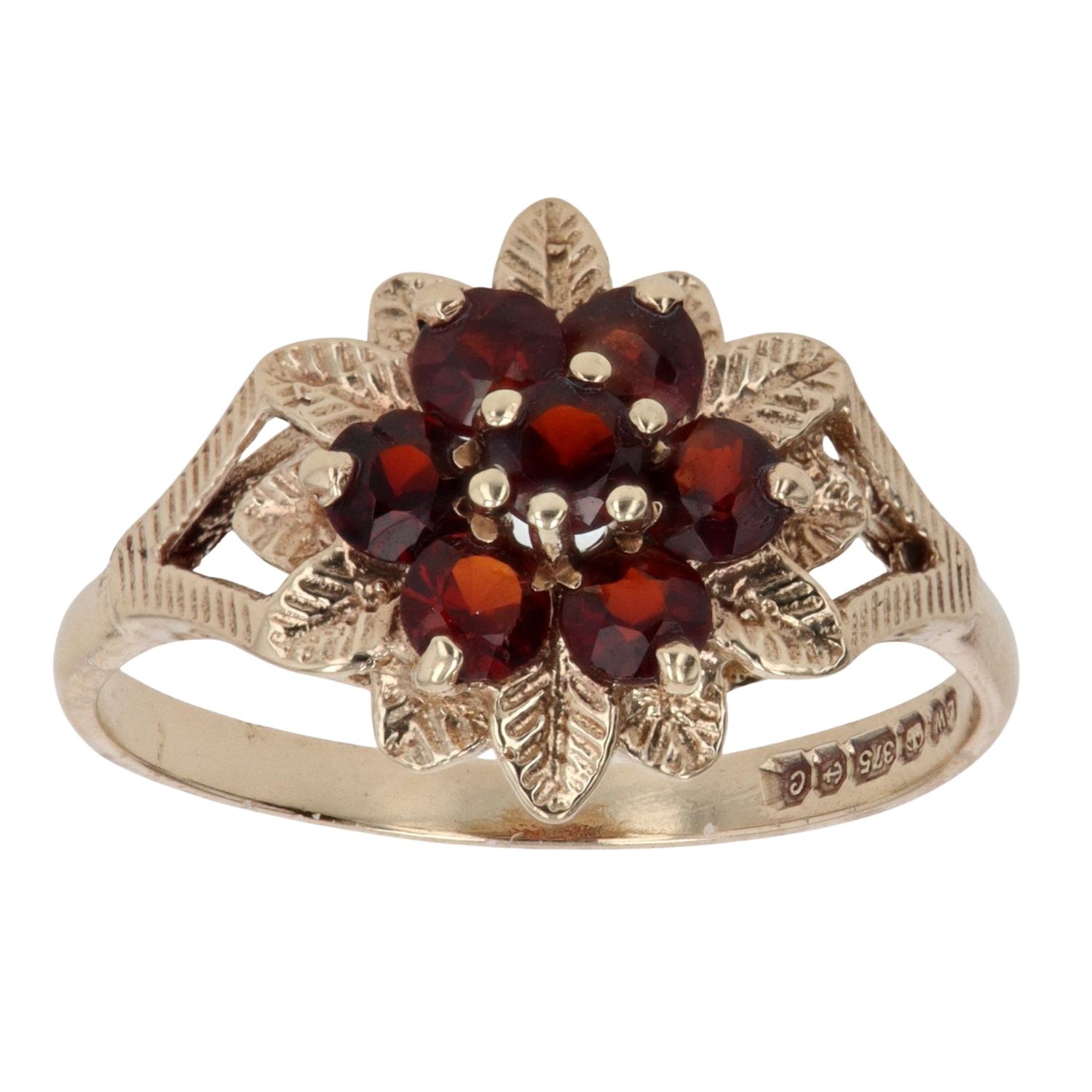 9ct Yellow Gold Garnet Cluster Ring RAMS450370581018 | Ramsdens Jewellery