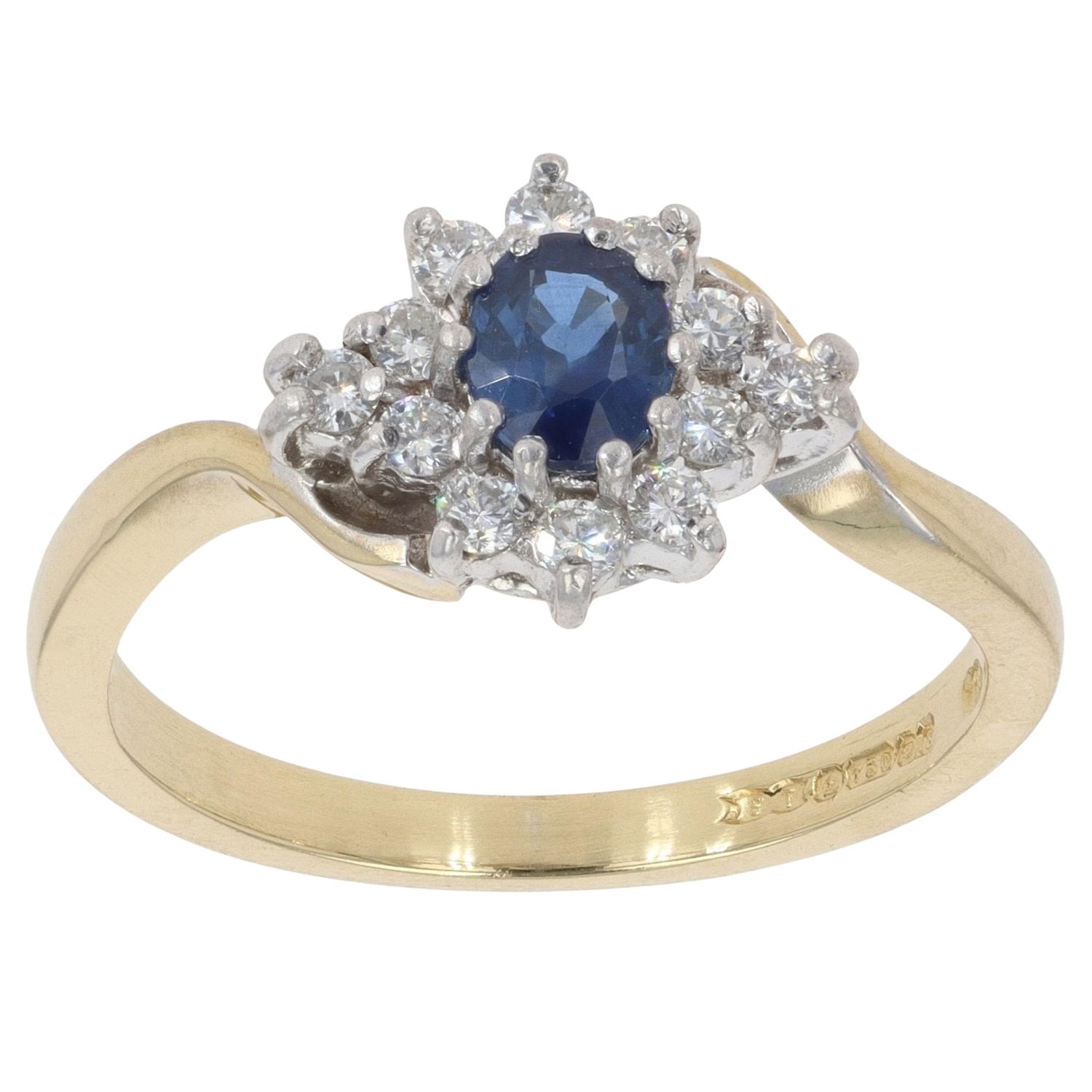 18ct Yellow Gold 0.25ct Diamond and Sapphire Cluster Twist Ring ...