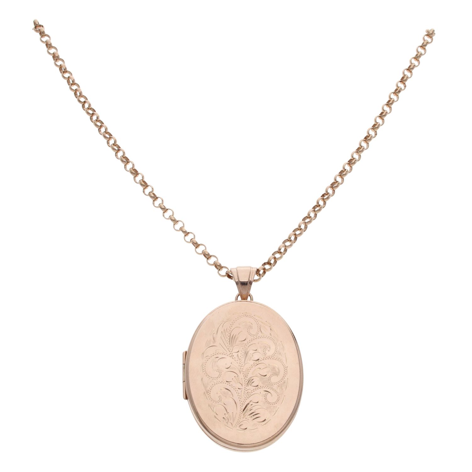 9ct Rose Gold Patterned Locket And Chain 24