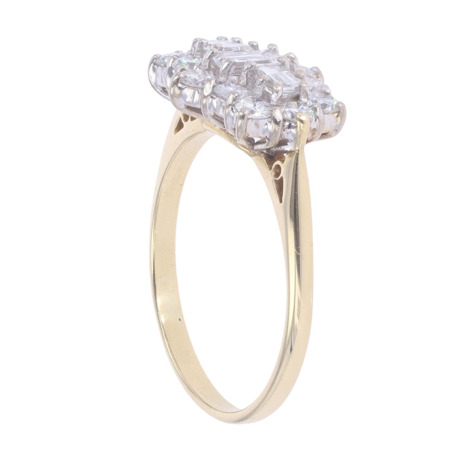 18ct Yellow Gold 1.50ct Brilliant And Baguette Cut Diamond Cluster Ring ...