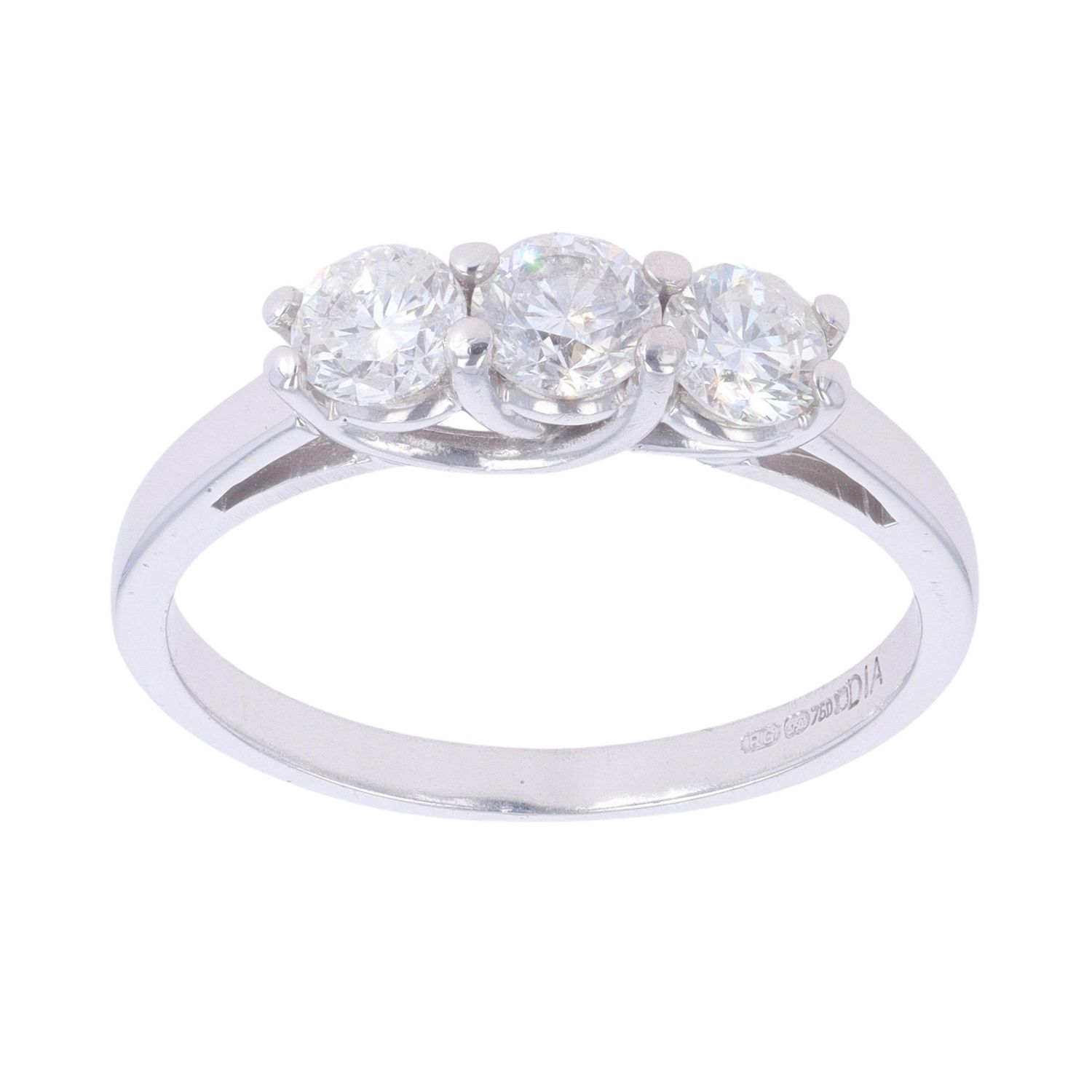 18ct White Gold 1.00ct Diamond Trilogy Ring RAMS193264210009 | Ramsdens ...