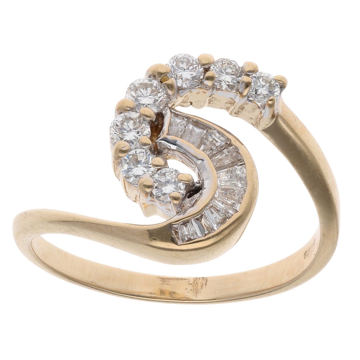 18ct Yellow Gold 0.50ct Brilliant And Baguette Cut Diamond Fancy Ring ...