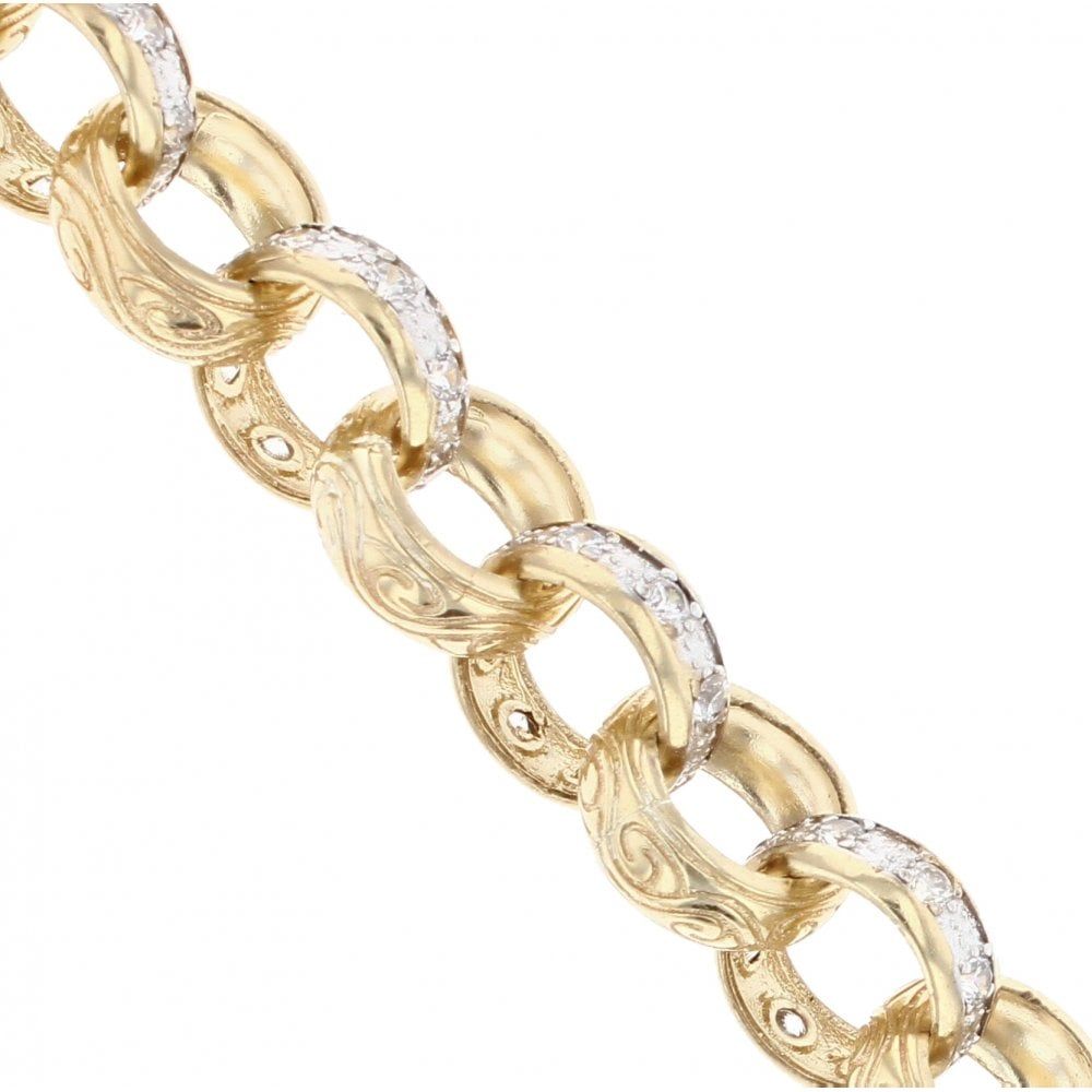 9ct Yellow Gold Patterned & Cubic Zirconia Set Belcher Chain Ramsdens
