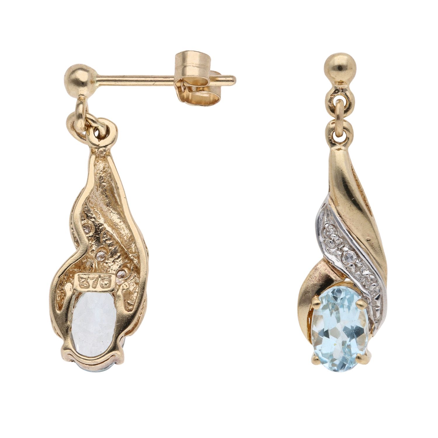Boucles D'oreilles 9 Carats Or Jaune Diamants Et Tourmaline Lotus - Neuf Avec étiquettes