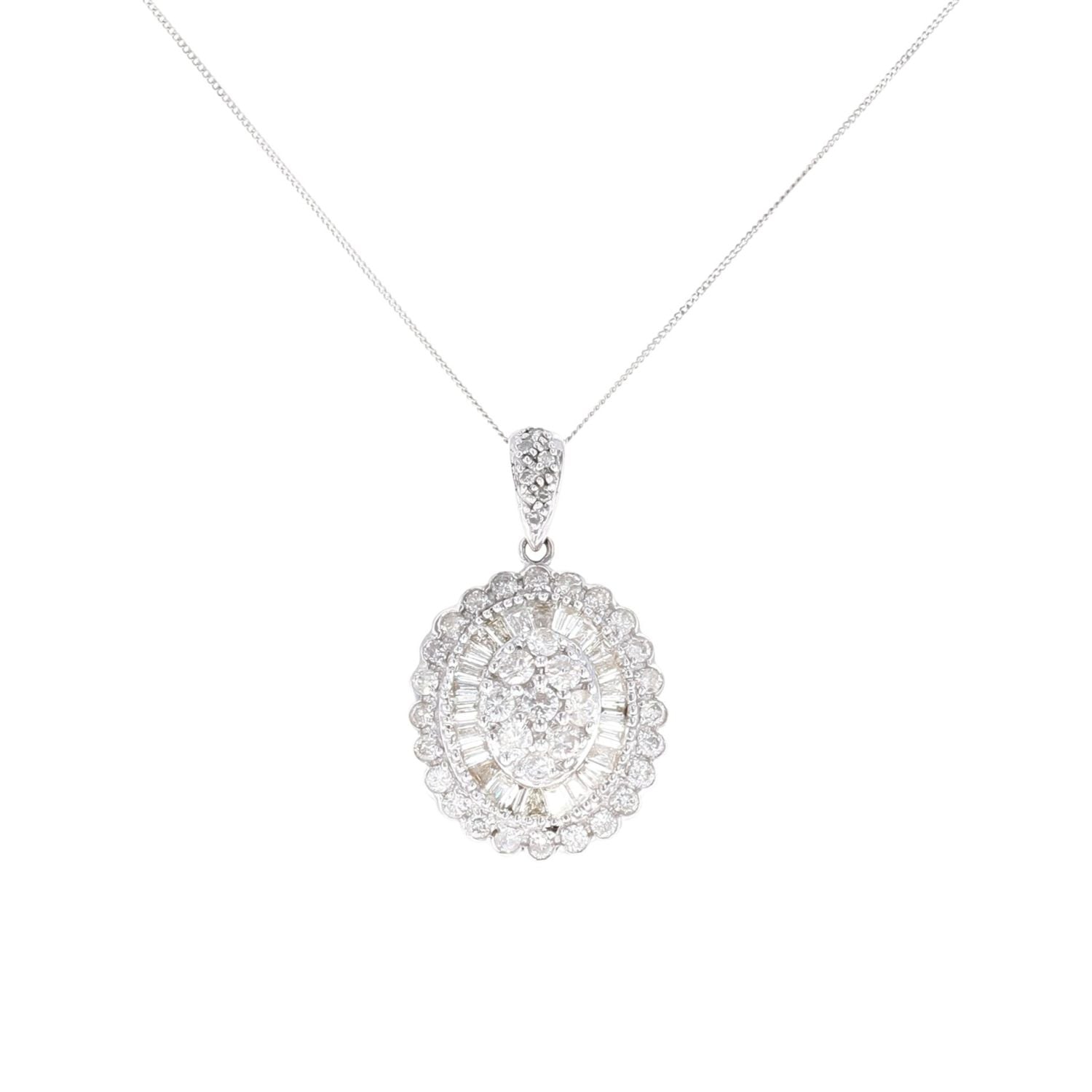 18ct White Gold 1.50ct Diamond Cluster Pendant And Chain Ramsdens