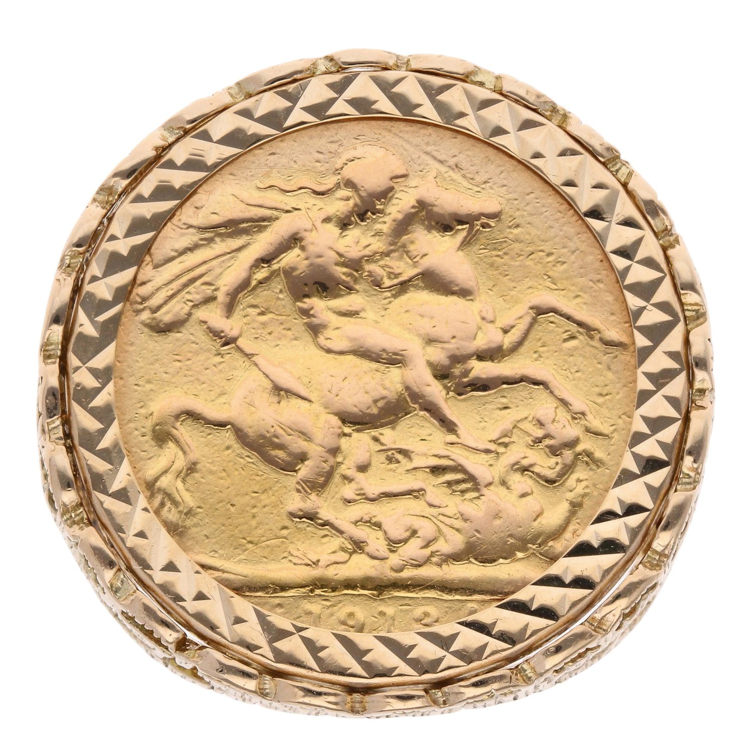 9ct Yellow Gold 1913 George V Full Sovereign Coin Ring RAMS122366008005 ...