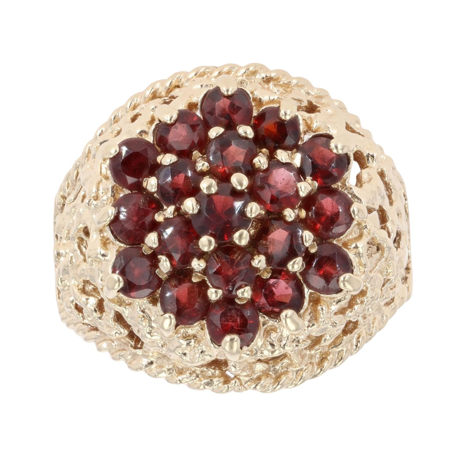 9ct Yellow Gold Patterned Garnet Cluster Ring RAMS820325224008