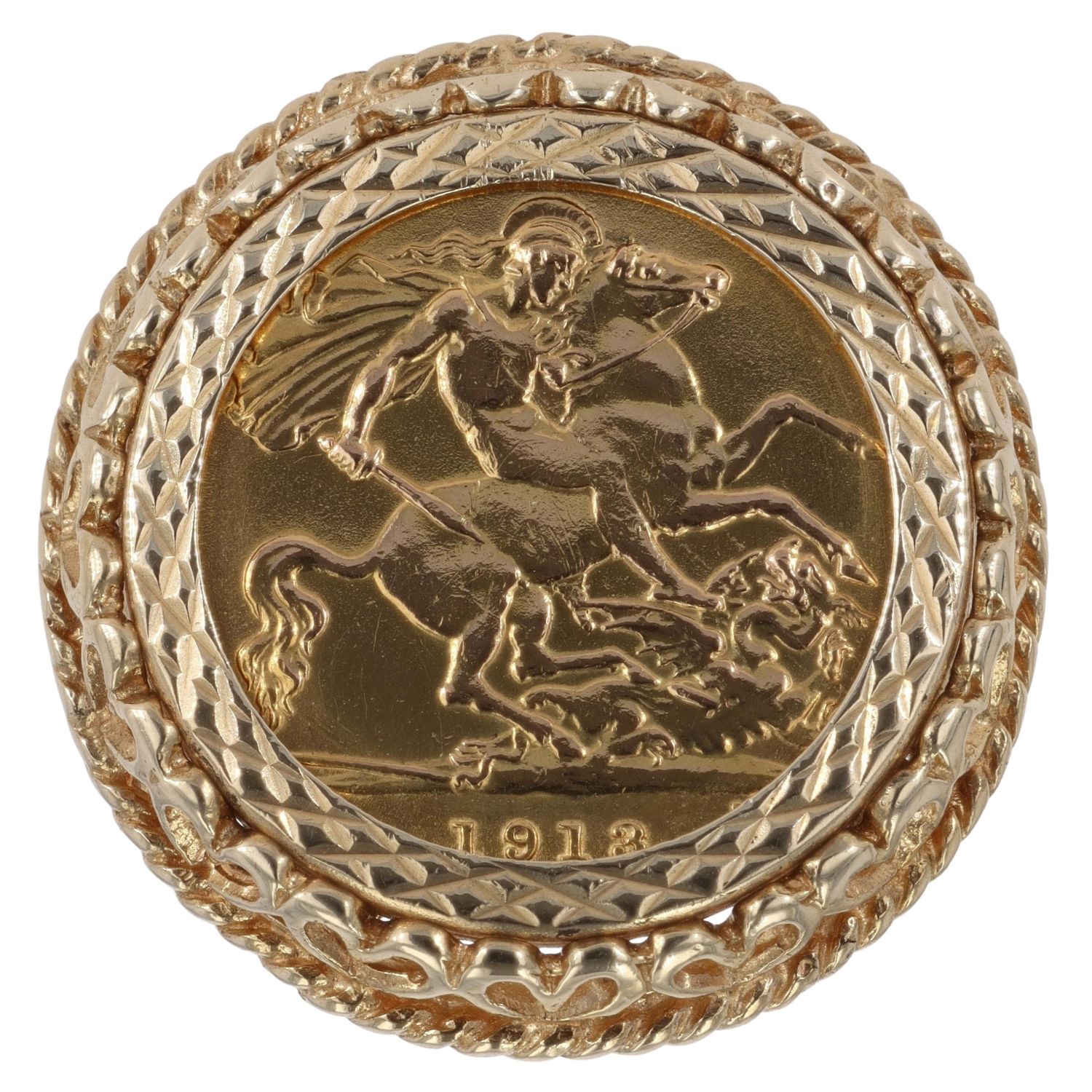9ct Yellow Gold 1913 George V Half Sovereign Ring RAMS140358679018 ...