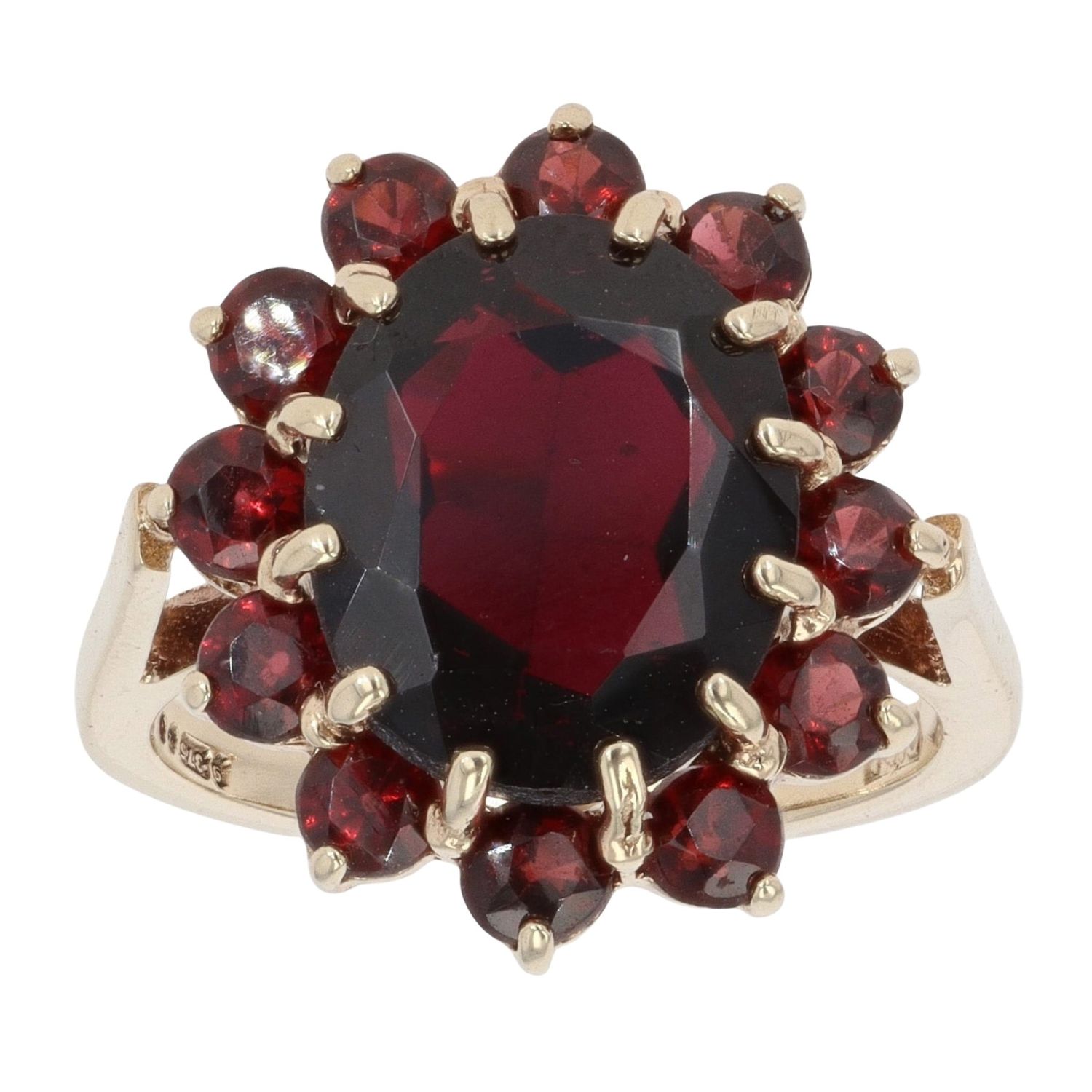 9ct Yellow Gold Garnet Cluster Ring RAMS123142264007 | Ramsdens Jewellery
