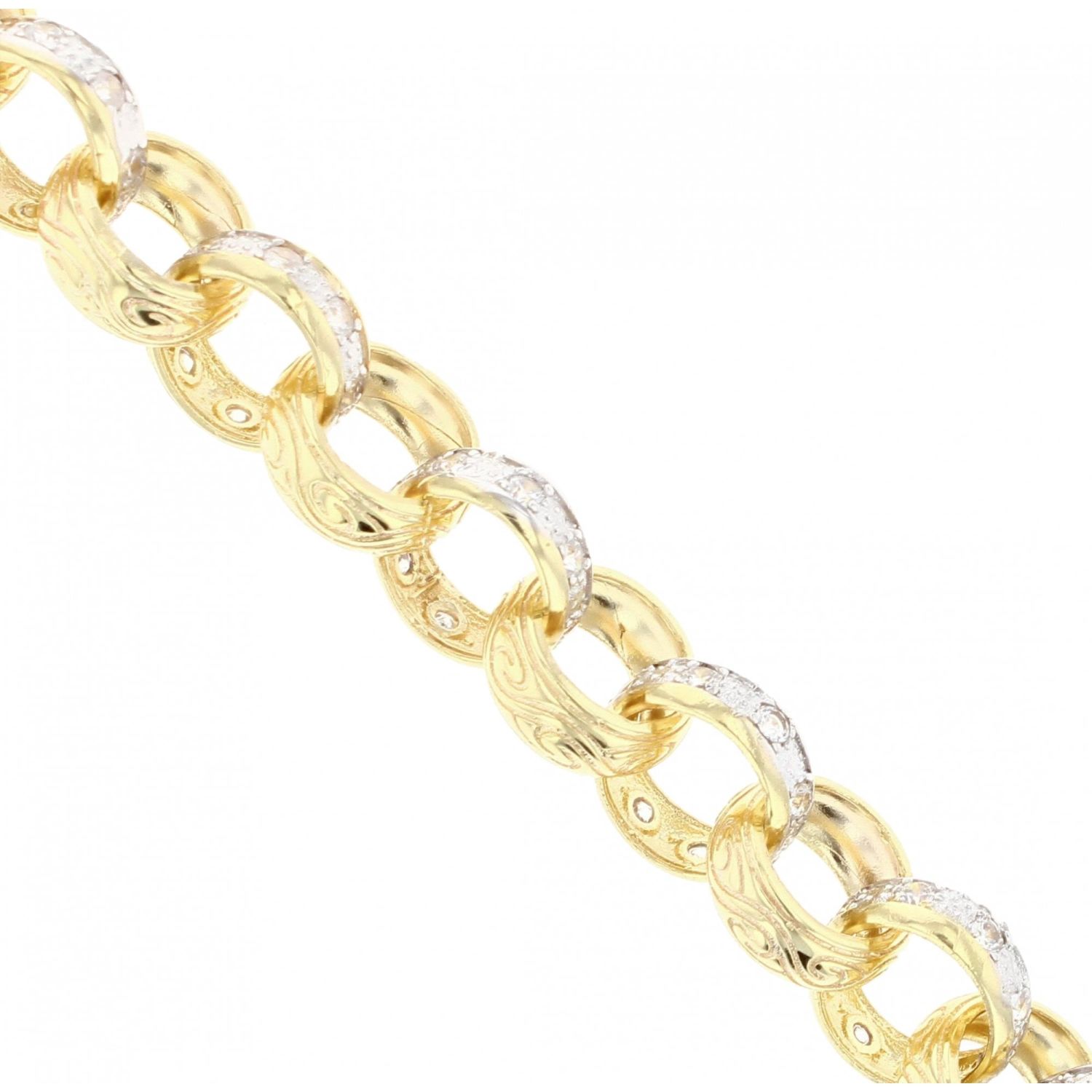 9ct Yellow Gold Patterned & Cubic Zirconia Set Belcher Bracelet