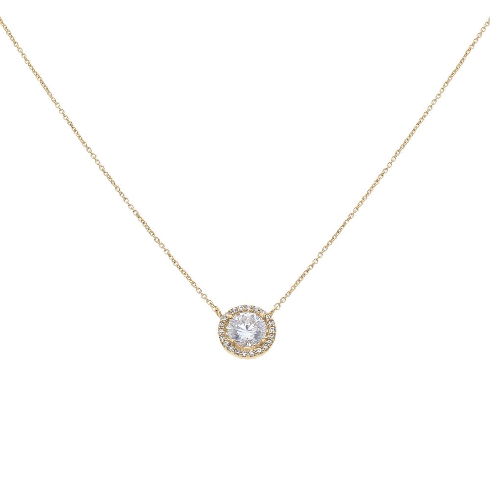 Gold Plated Silver Cubic Zirconia Cluster Pendant And Chain 18"