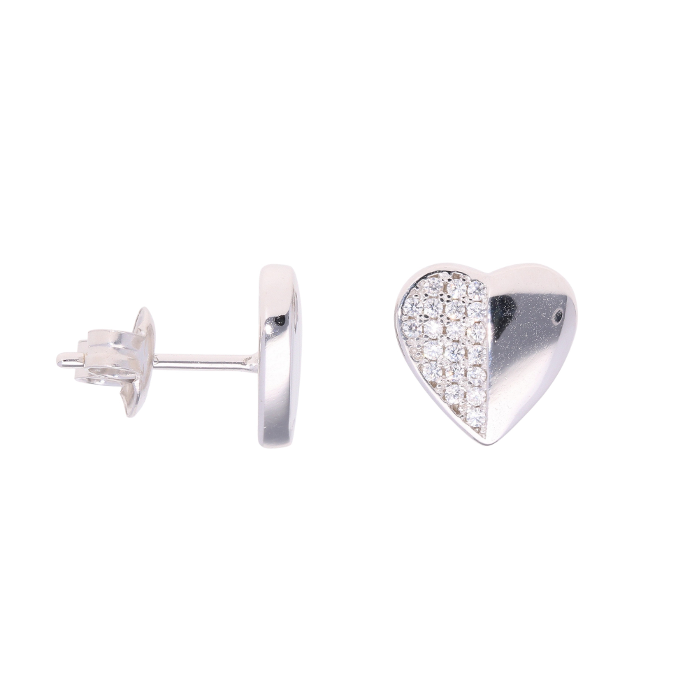 Silver Cubic Zirconia Heart Stud Earrings by Icesia Ramsdens Jewellery
