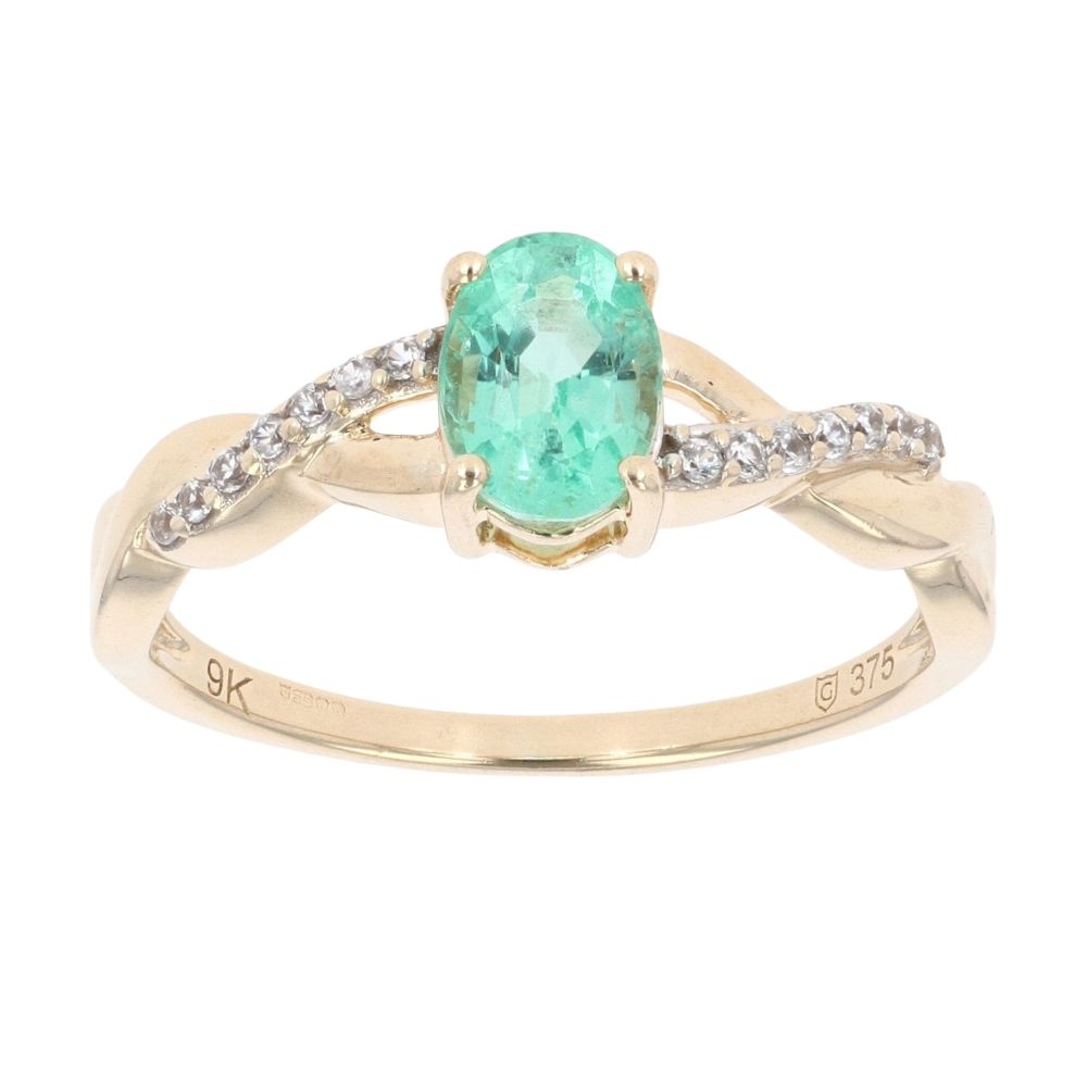 9ct Yellow Gold 0.15ct Diamond Emerald Ring main image 1