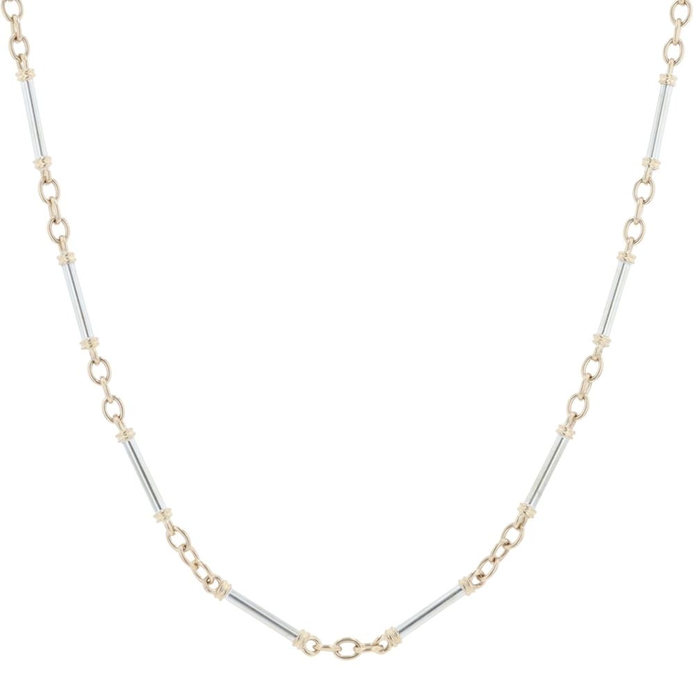 9ct Yellow And White Gold Fancy Bar Link Chain 18"