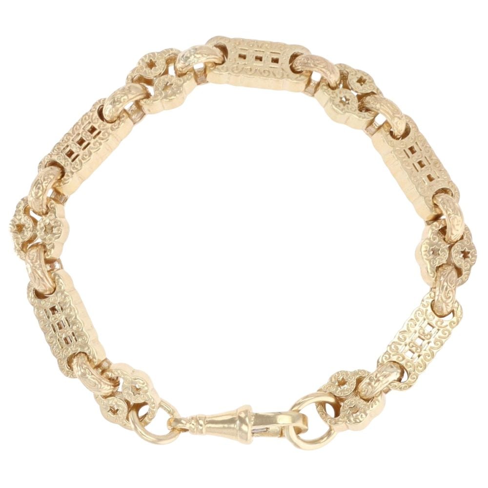 9ct Yellow Gold Patterned Stars and Bars Bracelet 7"