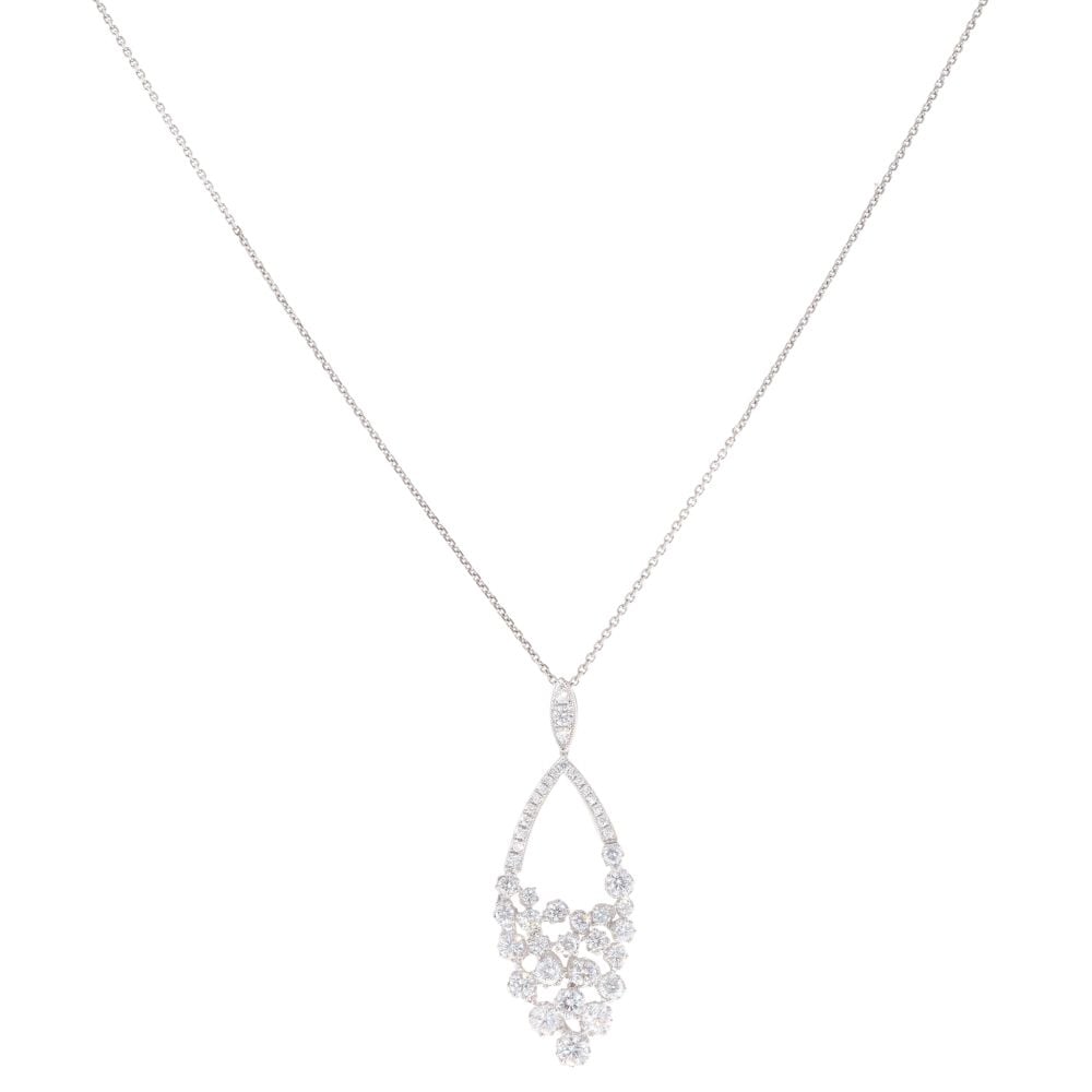 18ct White Gold 1.15ct Diamond Cluster Drop Pendant and Chain 18"