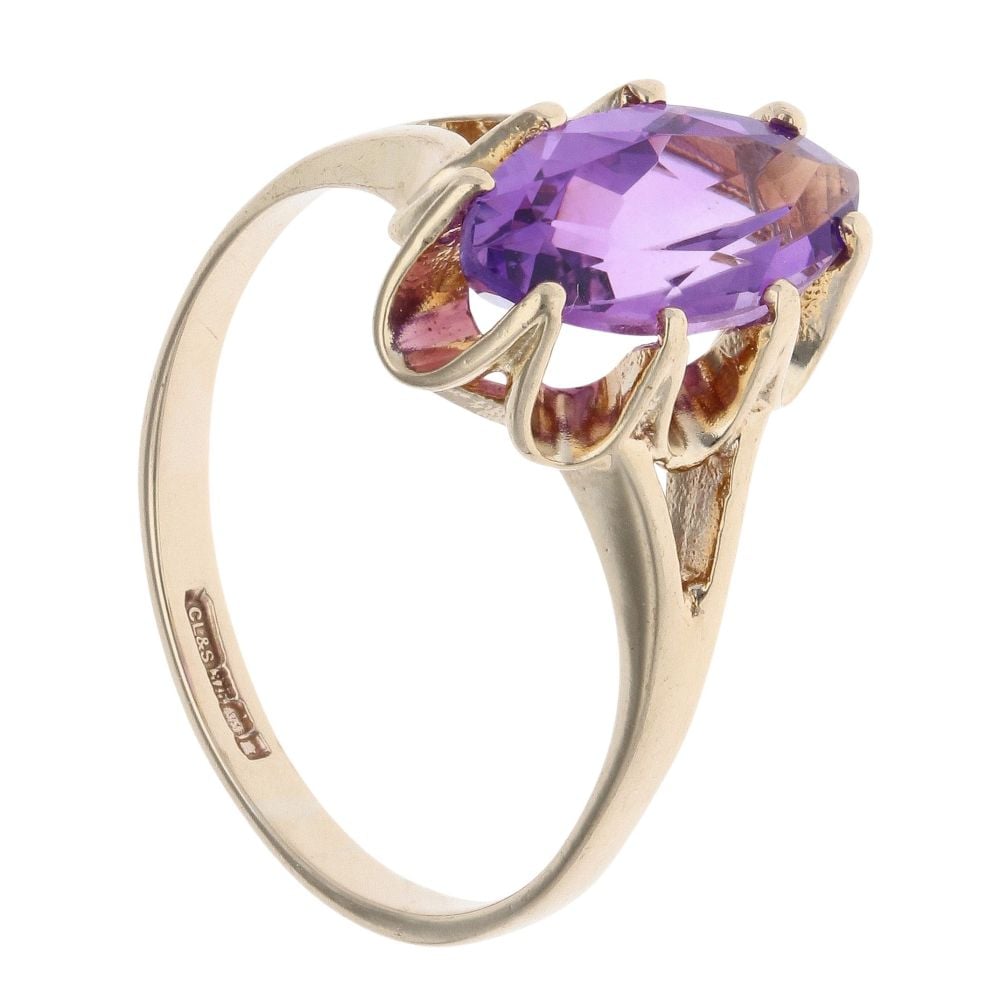 9ct Yellow Gold Amethyst Single Stone Ring