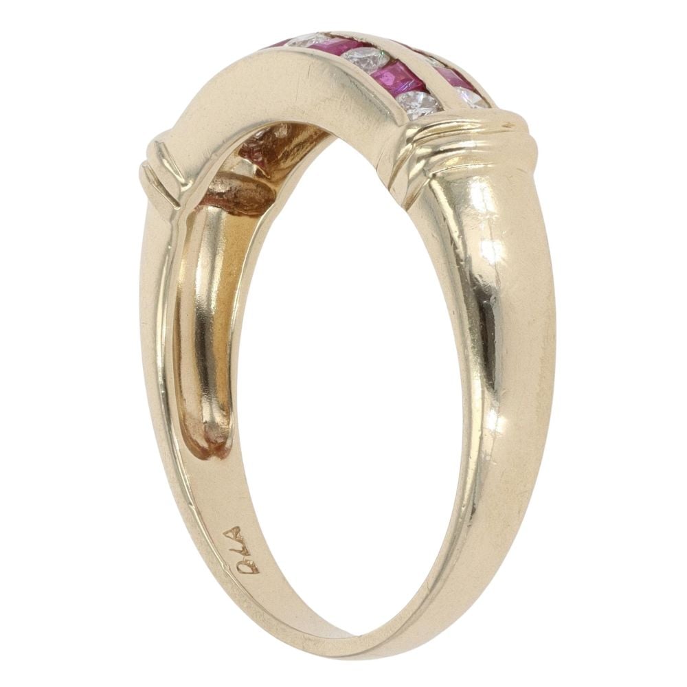 9ct Yellow Gold 0.20ct Diamond and Ruby Two Row Ring