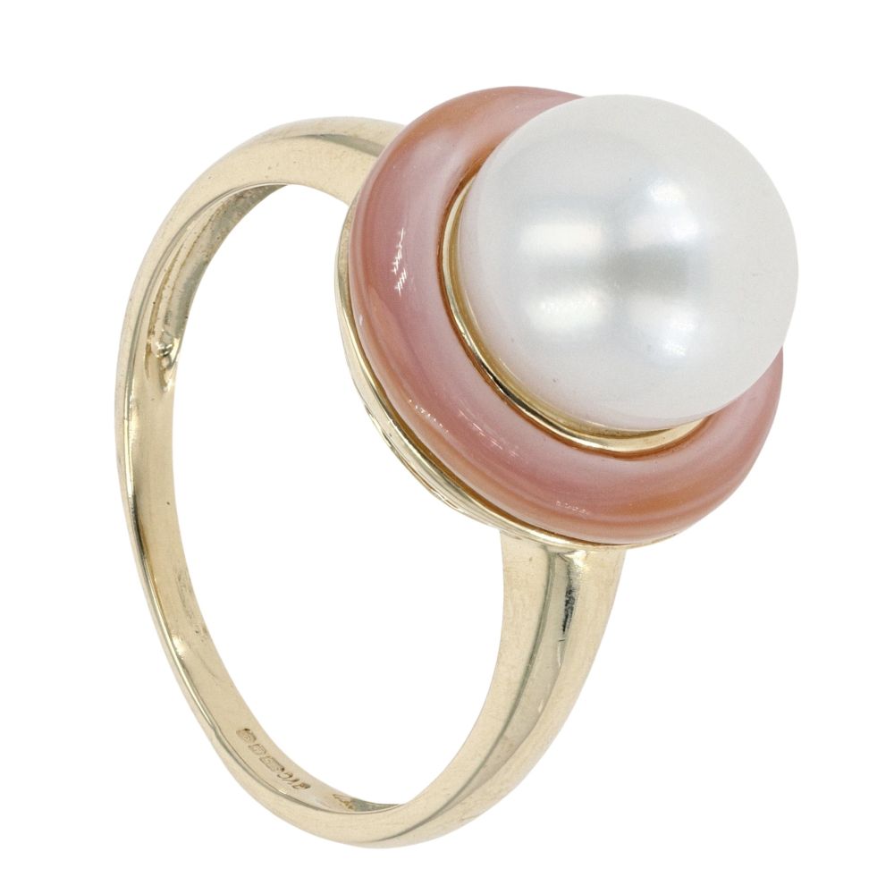 9ct Yellow Gold Pearl And Pink Gemstone Ring